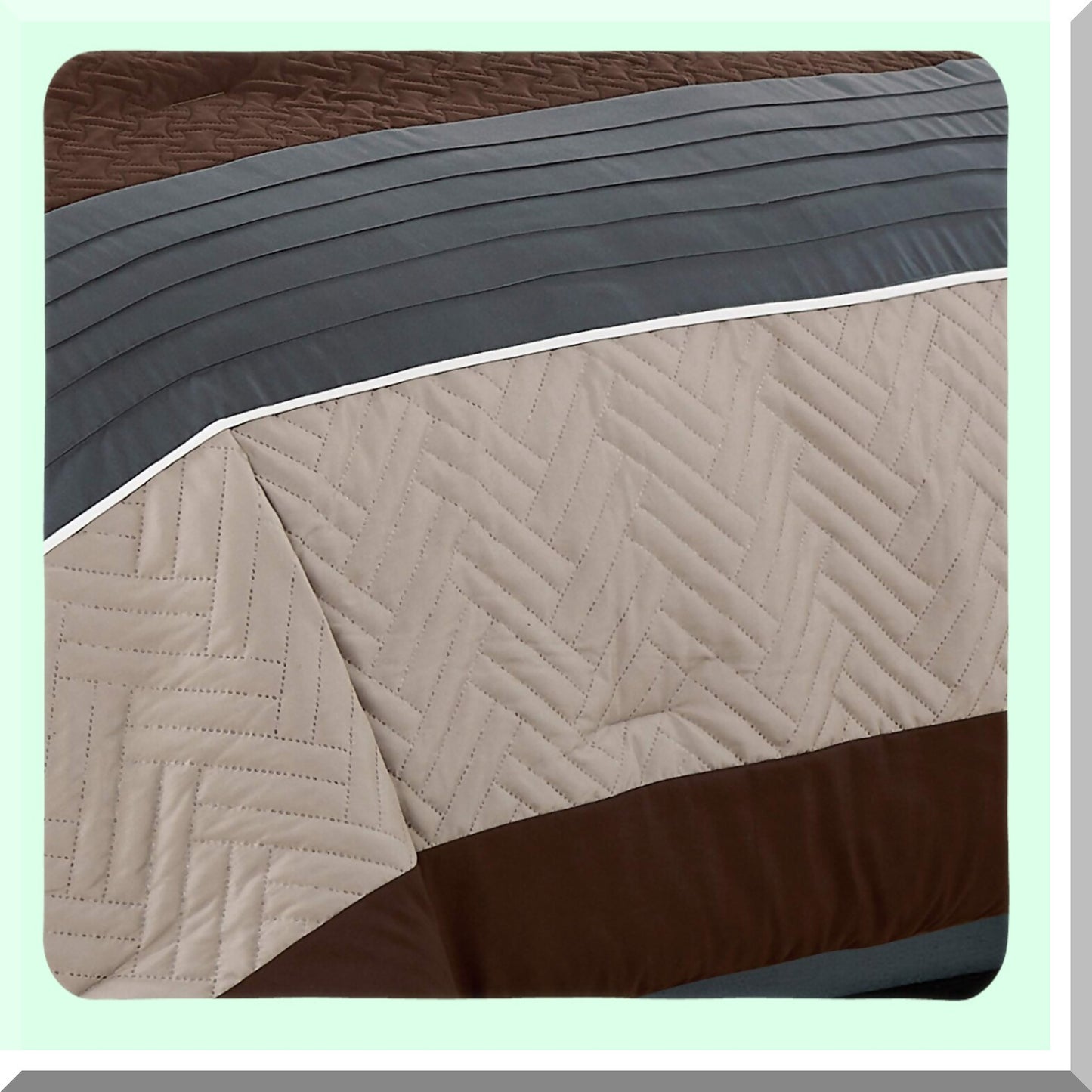 Luxury Dream Queen Comforter Set - Modern Design, Multicolor Grey/Coffee Brown/Beige Taupe, All Season Down Alternative Bedding Decor - Leni Queen Collection