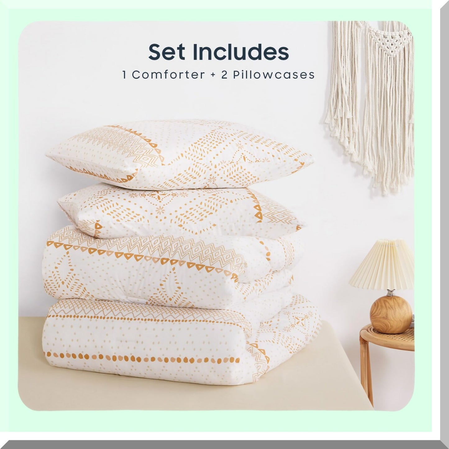 Diamond Boho Bliss 3-Piece Bedding Set - Orange Coral Bohemian Comforter - White Bohemian Decor - Queen Size - Cozy Bedroom Essentials