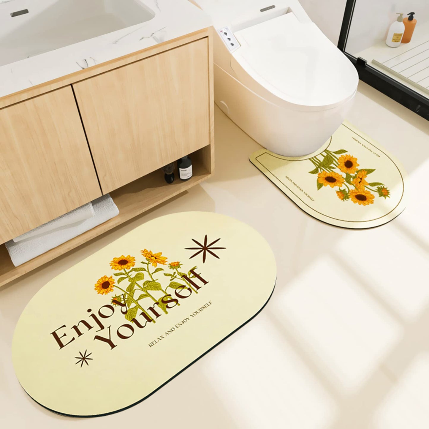 Sunflower Bathroom Rugs Set 2 Piece Water Absorbent Non Slip