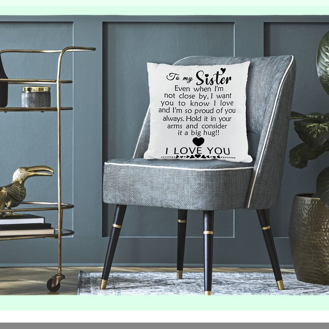 Sister Love Soft Throw Pillow - 18x18 Inch Cushion Cover for Sofa, Couch, Bed - Graduation, Birthday, Long Distance Gifts - Decorative Sister Gifts