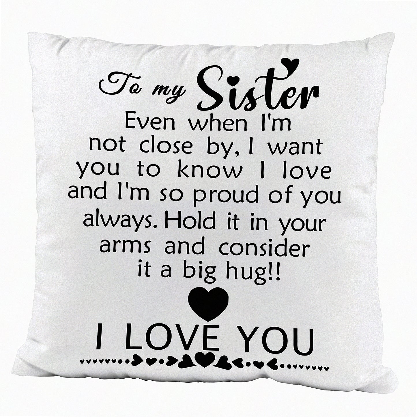 Sister Love Soft Throw Pillow - 18x18 Inch Cushion Cover for Sofa, Couch, Bed - Graduation, Birthday, Long Distance Gifts - Decorative Sister Gifts