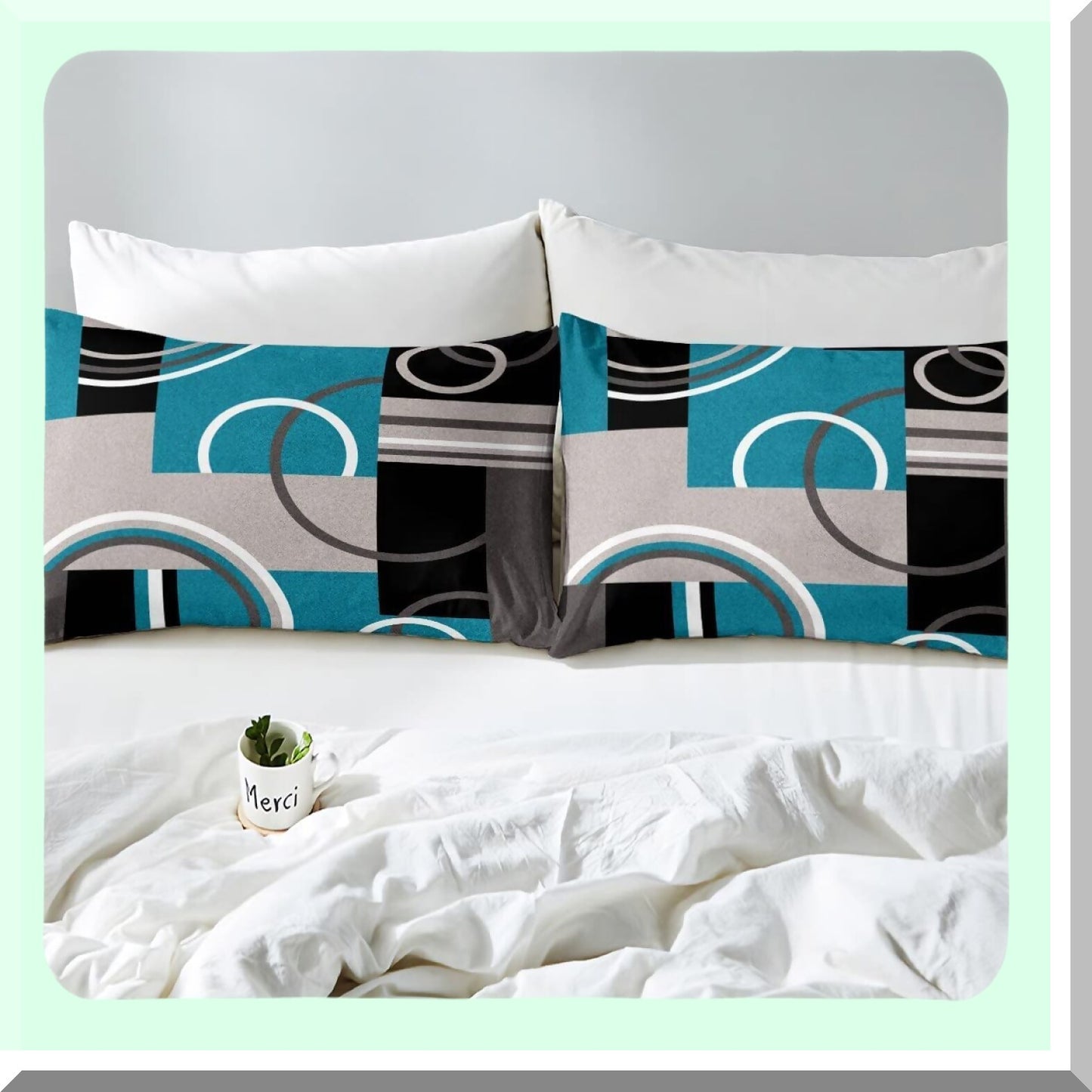 Turquoise Stripe Geometric Comforter Set - Retro Circle Swirls Bedding - Abstract Texture Duvet - Modern Art Down Comforter - Gray Black Blue Size