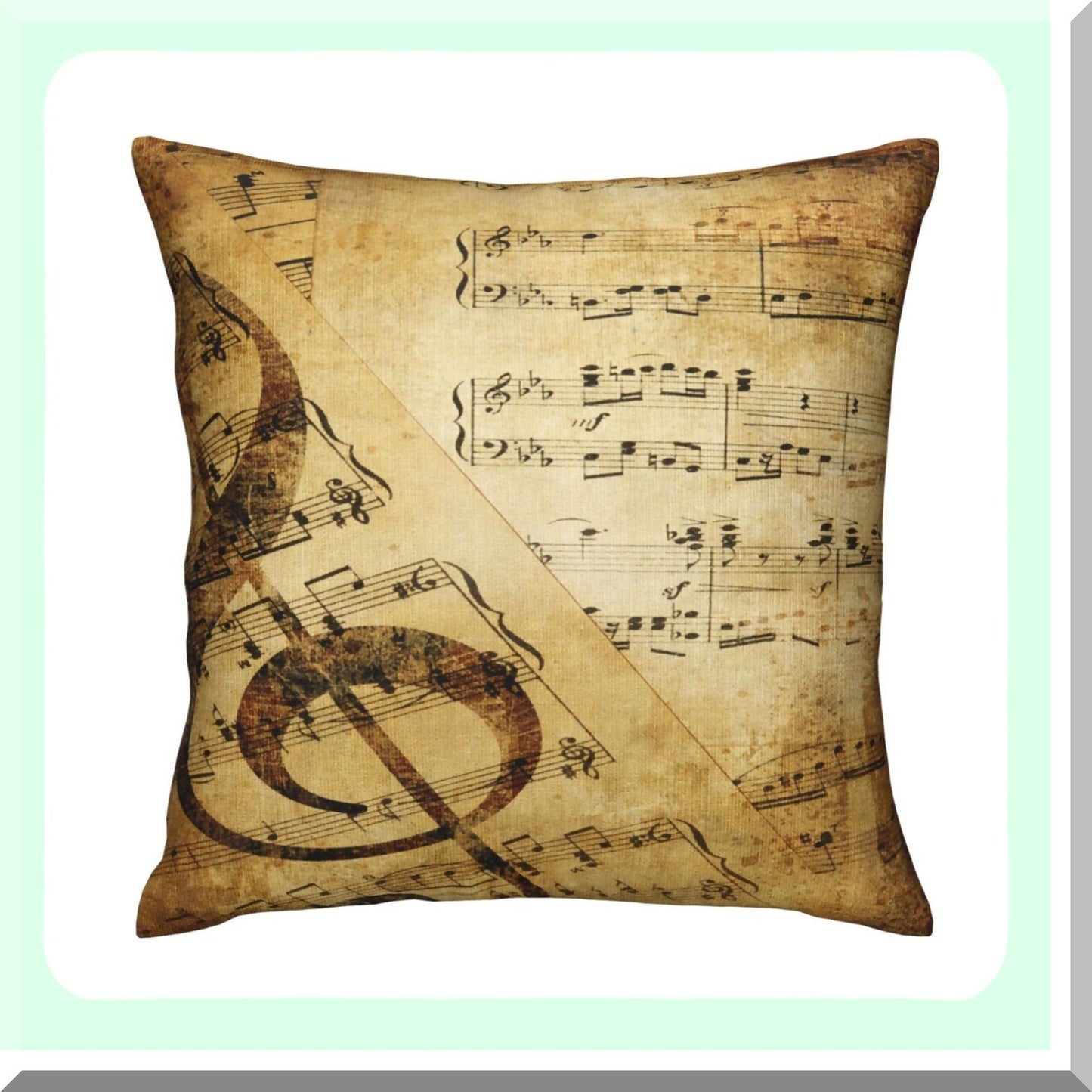 Musical Notes Vintage Pillow Covers - Black Square Pillowcases for Home Decor Sofa Car Bedroom with Brown Music Theme Art Painting - 18x18inch