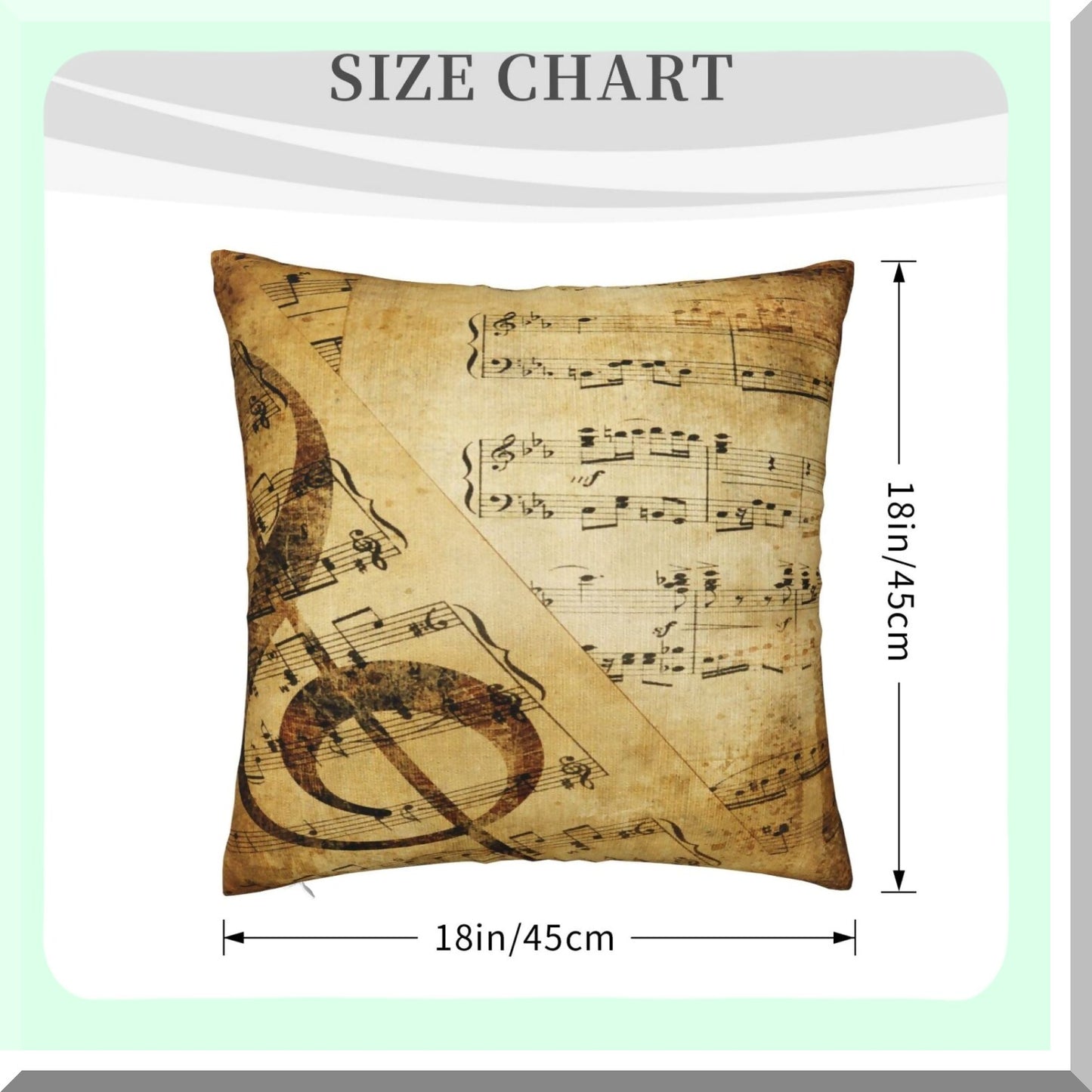 Musical Notes Vintage Pillow Covers - Black Square Pillowcases for Home Decor Sofa Car Bedroom with Brown Music Theme Art Painting - 18x18inch