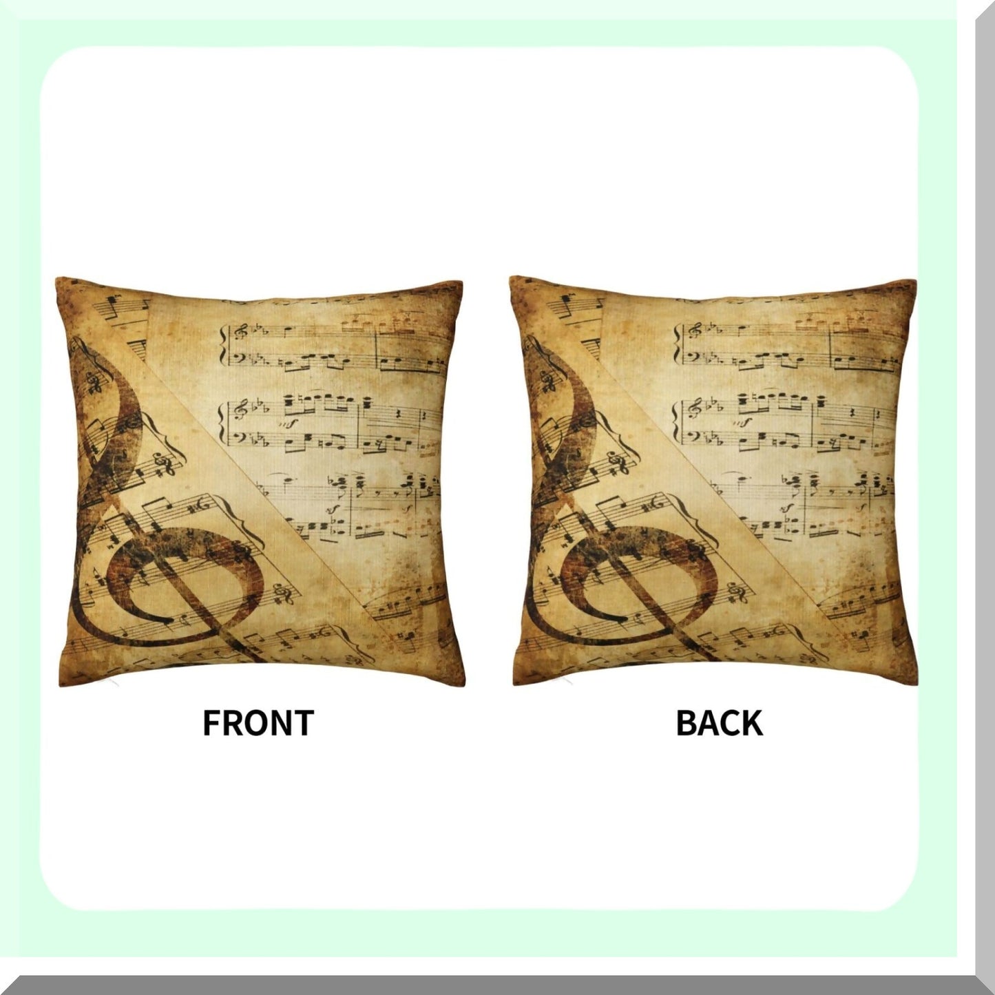 Musical Notes Vintage Pillow Covers - Black Square Pillowcases for Home Decor Sofa Car Bedroom with Brown Music Theme Art Painting - 18x18inch
