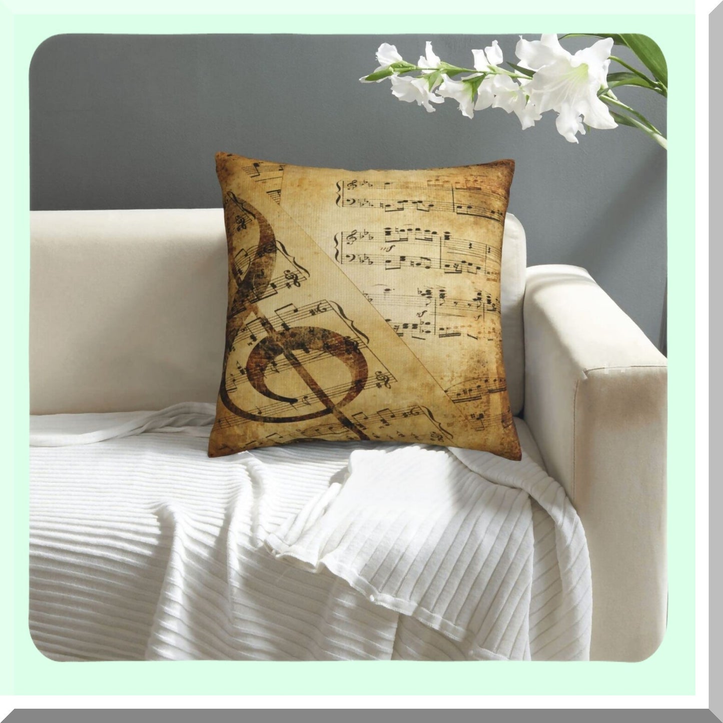 Musical Notes Vintage Pillow Covers - Black Square Pillowcases for Home Decor Sofa Car Bedroom with Brown Music Theme Art Painting - 18x18inch