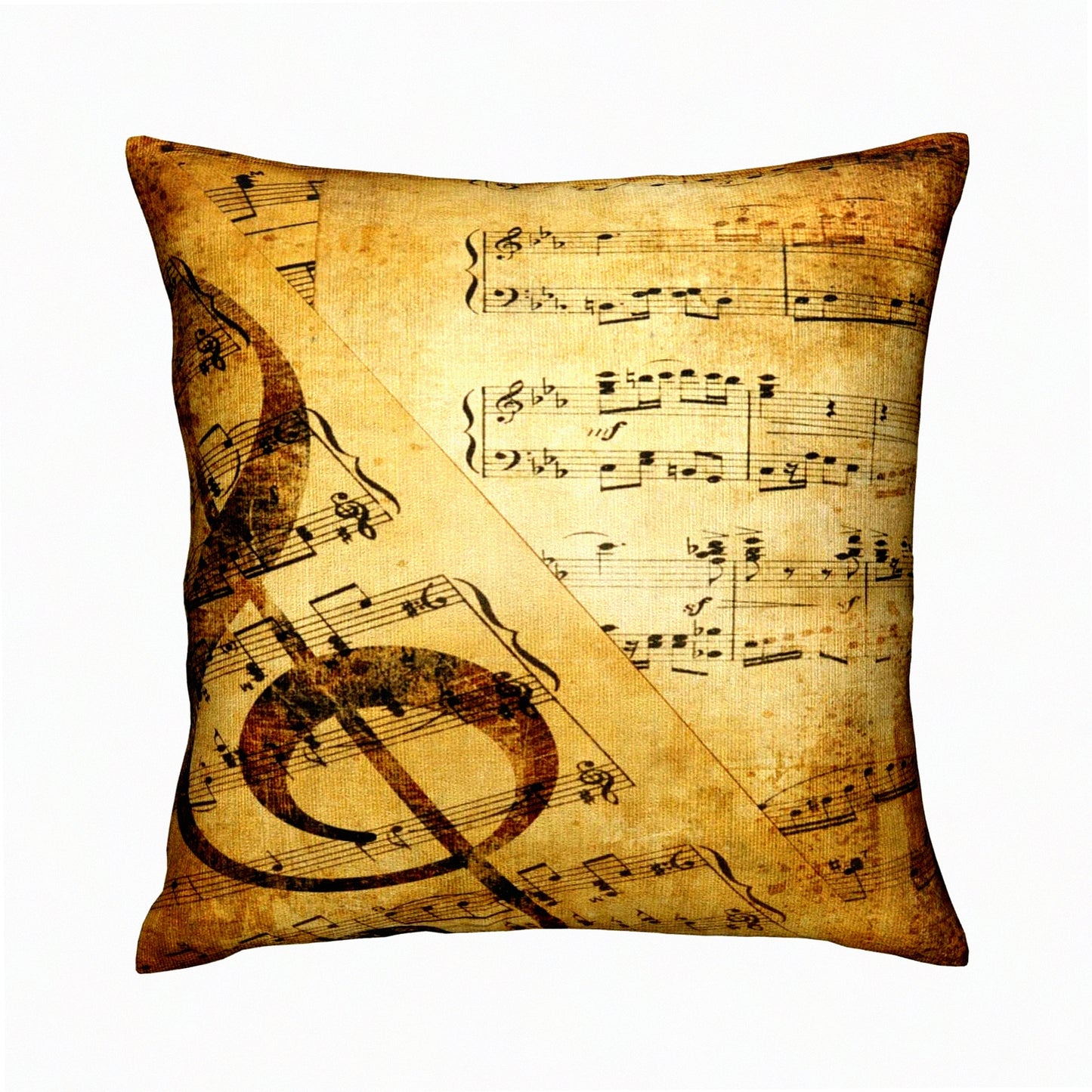 Musical Notes Vintage Pillow Covers - Black Square Pillowcases for Home Decor Sofa Car Bedroom with Brown Music Theme Art Painting - 18x18inch