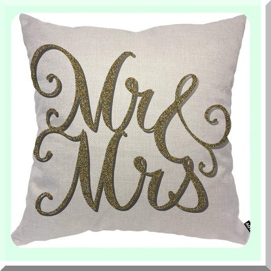 Golden Luxe Wedding Letter Pillowcase - Artistic Font Decor for Home Couch Bed - 18x18 Inch Mr Mrs Throw Pillow Cover - Men Women Boy Girl Room Cushion Cover - Decorative Luxury Design
