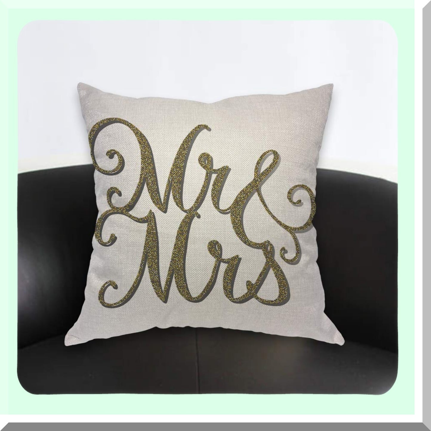 Golden Luxe Wedding Letter Pillowcase - Artistic Font Decor for Home Couch Bed - 18x18 Inch Mr Mrs Throw Pillow Cover - Men Women Boy Girl Room Cushion Cover - Decorative Luxury Design