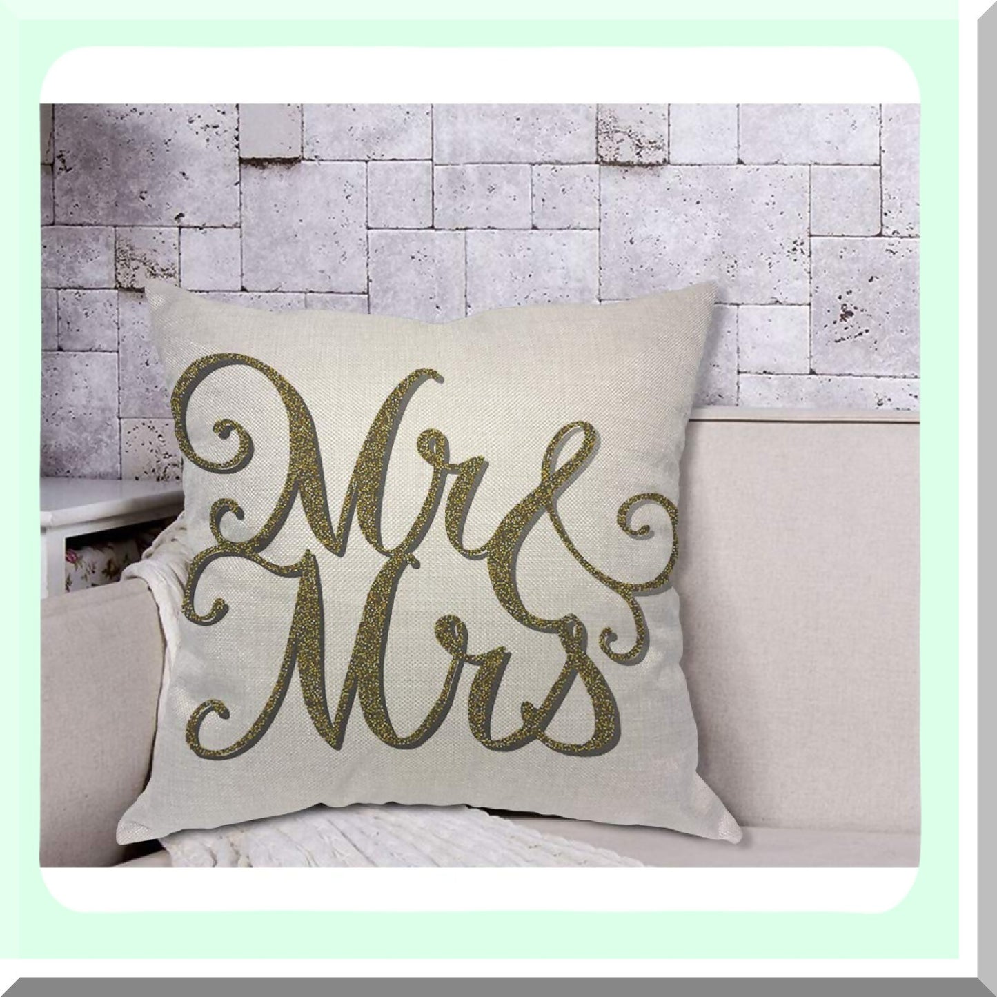 Golden Luxe Wedding Letter Pillowcase - Artistic Font Decor for Home Couch Bed - 18x18 Inch Mr Mrs Throw Pillow Cover - Men Women Boy Girl Room Cushion Cover - Decorative Luxury Design