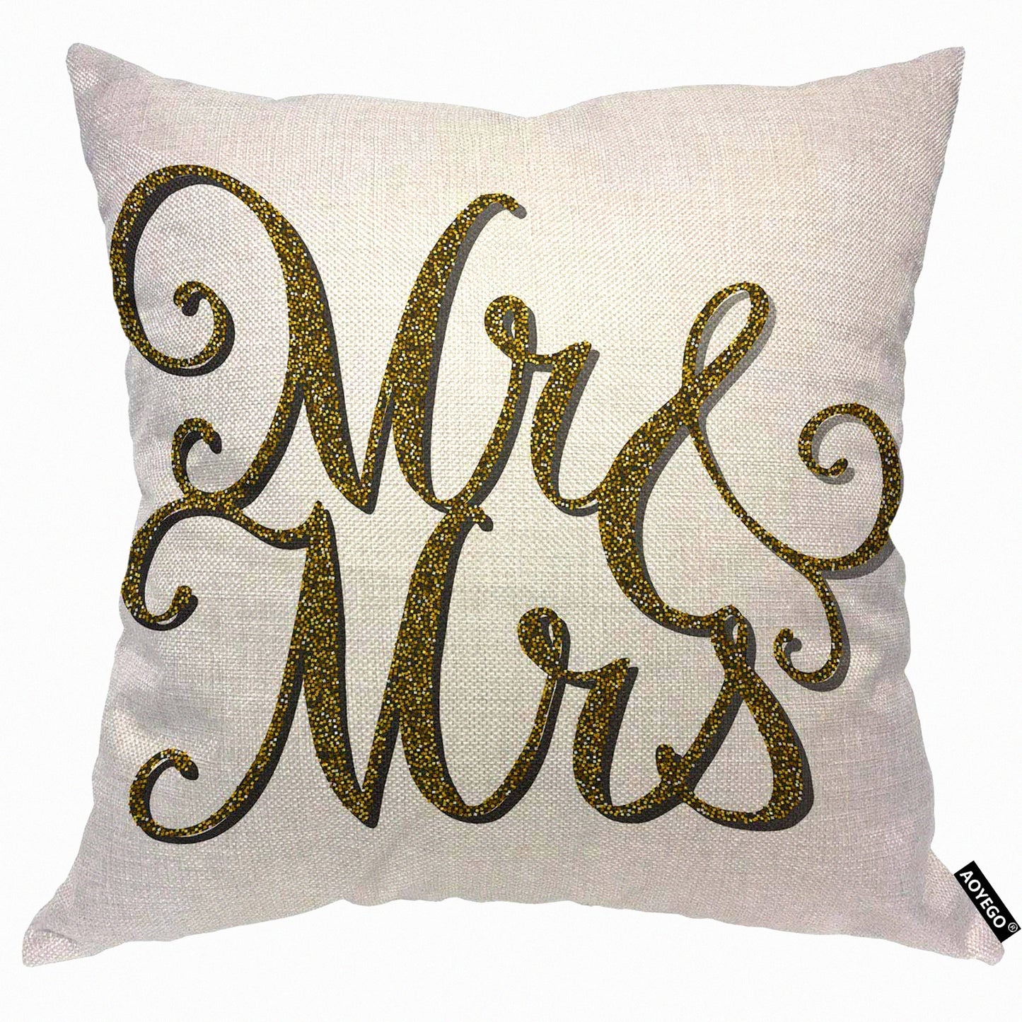 Golden Luxe Wedding Letter Pillowcase - Artistic Font Decor for Home Couch Bed - 18x18 Inch Mr Mrs Throw Pillow Cover - Men Women Boy Girl Room Cushion Cover - Decorative Luxury Design