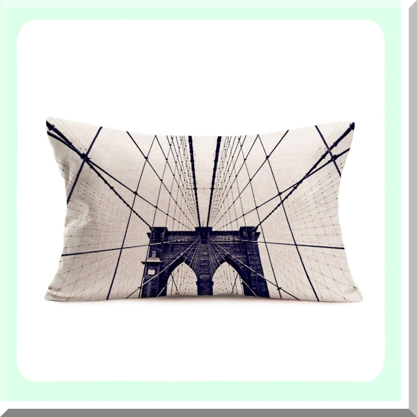 Vintage Cityscape Urban Decor Throw Pillow Cover - Brooklyn Bridge NYC Artwork - Home Cushion Case - Cotton Linen - 12" x 20" - USA Design AFG24