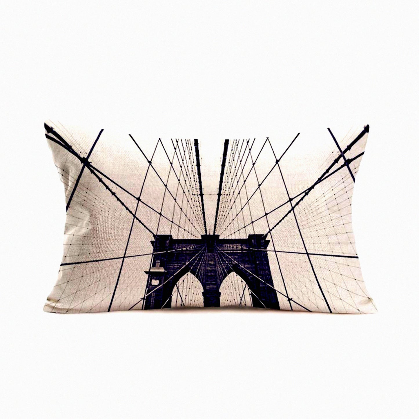 Vintage Cityscape Urban Decor Throw Pillow Cover - Brooklyn Bridge NYC Artwork - Home Cushion Case - Cotton Linen - 12" x 20" - USA Design AFG24