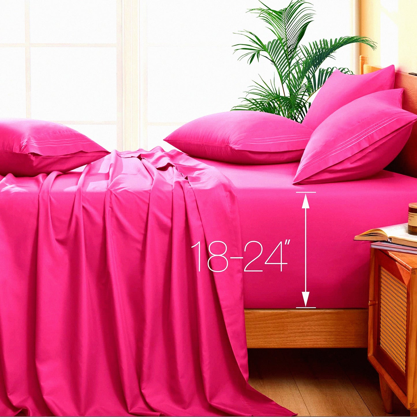 Luxury Ultra Soft Hot Pink Twin Size Microfiber Sheets - 1800 Thread Count, Extra Deep Pocket, Hotel Quality 4-Piece Set for 18-24 Inch Mattresses