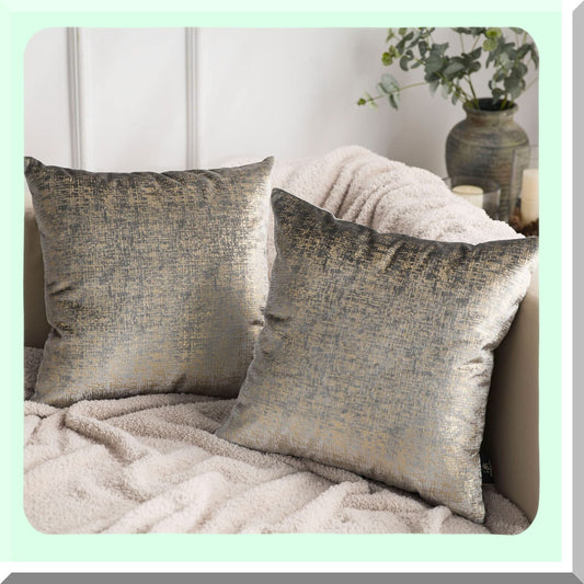 Gold Glitter Geometric Throw Pillow Cover Set - Sparkling Velvet Square Cushion Case for Couch, Bed, Chair - Decorative Grey Pillowcase 18x18"