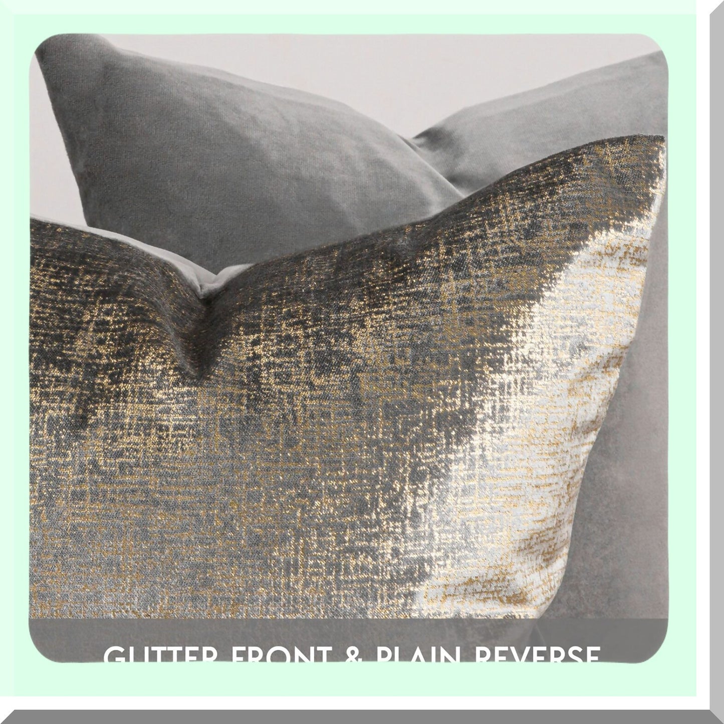 Gold Glitter Geometric Throw Pillow Cover Set - Sparkling Velvet Square Cushion Case for Couch, Bed, Chair - Decorative Grey Pillowcase 18x18"