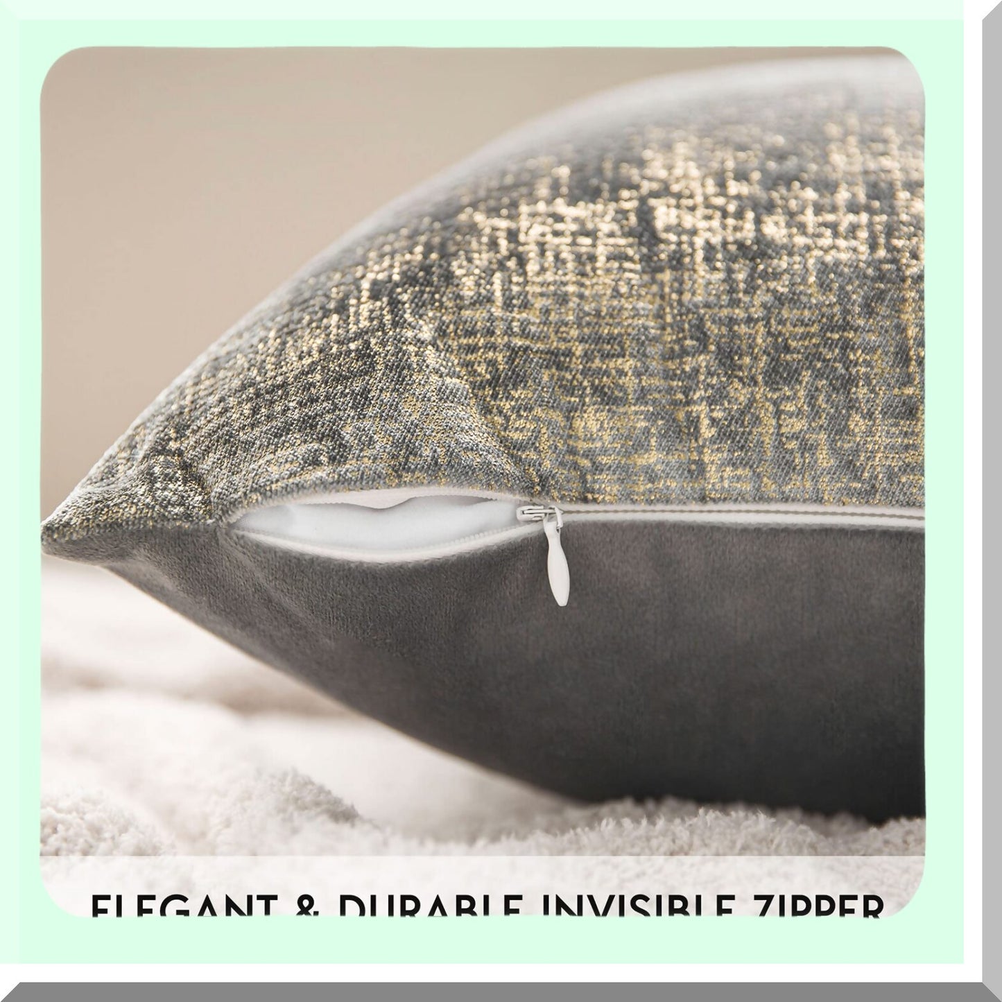 Gold Glitter Geometric Throw Pillow Cover Set - Sparkling Velvet Square Cushion Case for Couch, Bed, Chair - Decorative Grey Pillowcase 18x18"