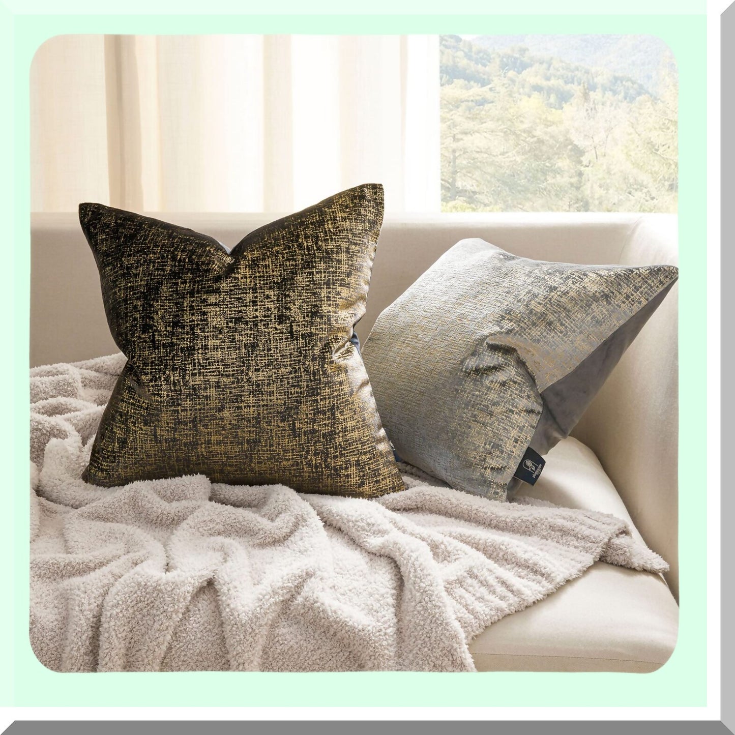 Gold Glitter Geometric Throw Pillow Cover Set - Sparkling Velvet Square Cushion Case for Couch, Bed, Chair - Decorative Grey Pillowcase 18x18"