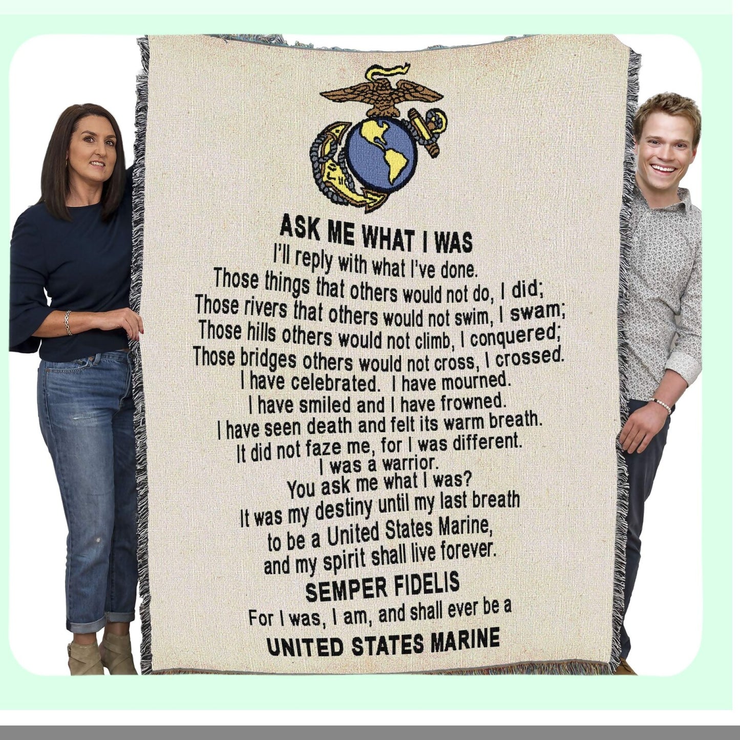 Patriot's Pride USMC Cotton Tapestry Blanket - Military Gift, Made in USA, 72x54