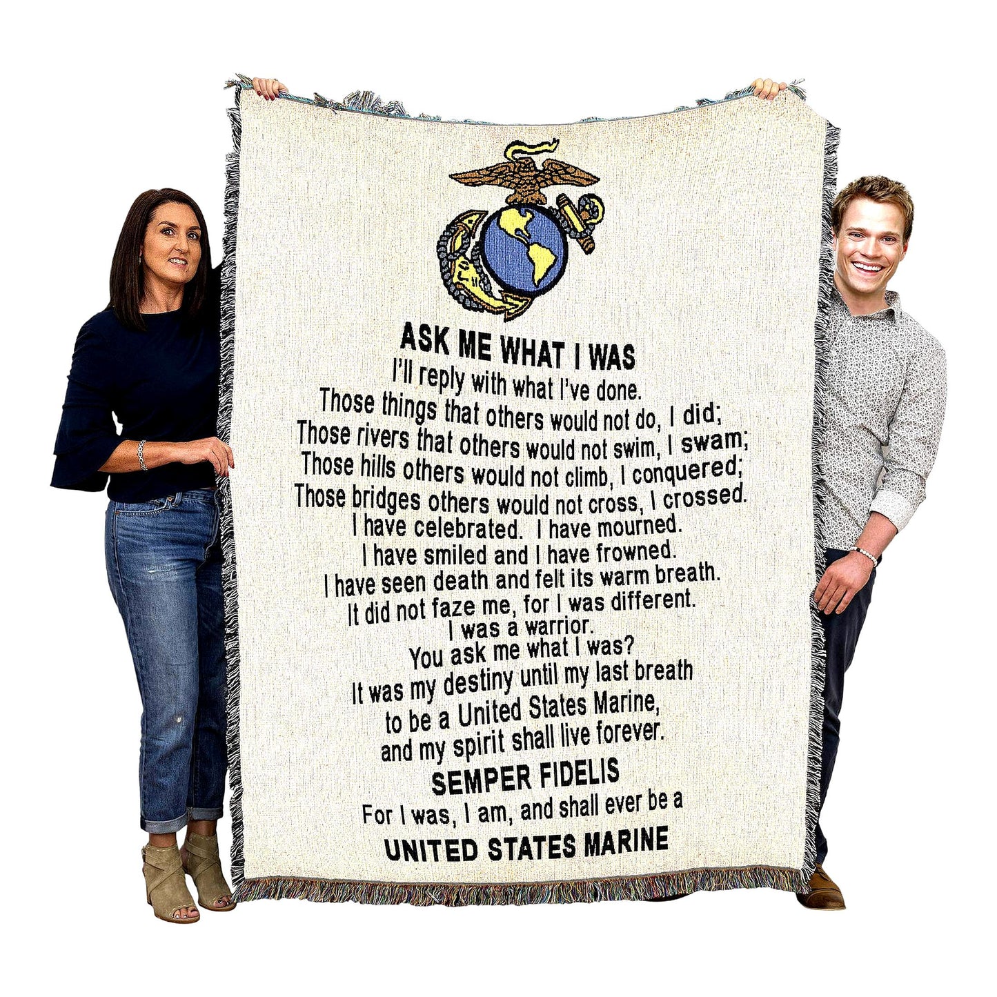 Patriot's Pride USMC Cotton Tapestry Blanket - Military Gift, Made in USA, 72x54