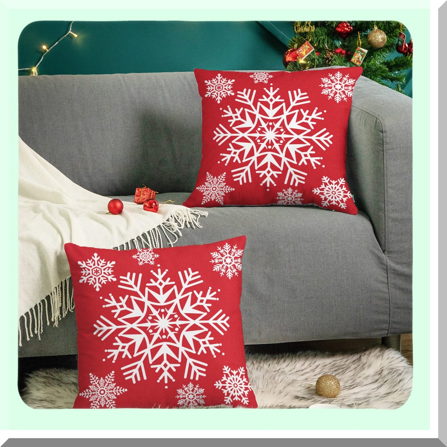 Snowflake Cozy Fleece Pillow Covers - Set of 2, Red - 18 X 18 Inches