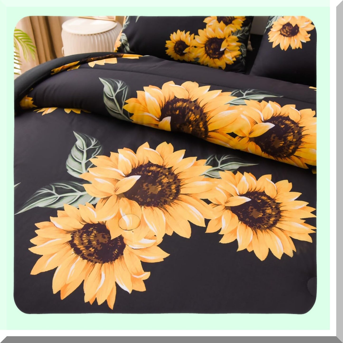Sunflower Dreams Botanical Bedding Set - Black Sunflowers Comforter Set with Yellow Floral Microfiber Bedding for Adults - Twin Size 5 Piece Bed in A Bag