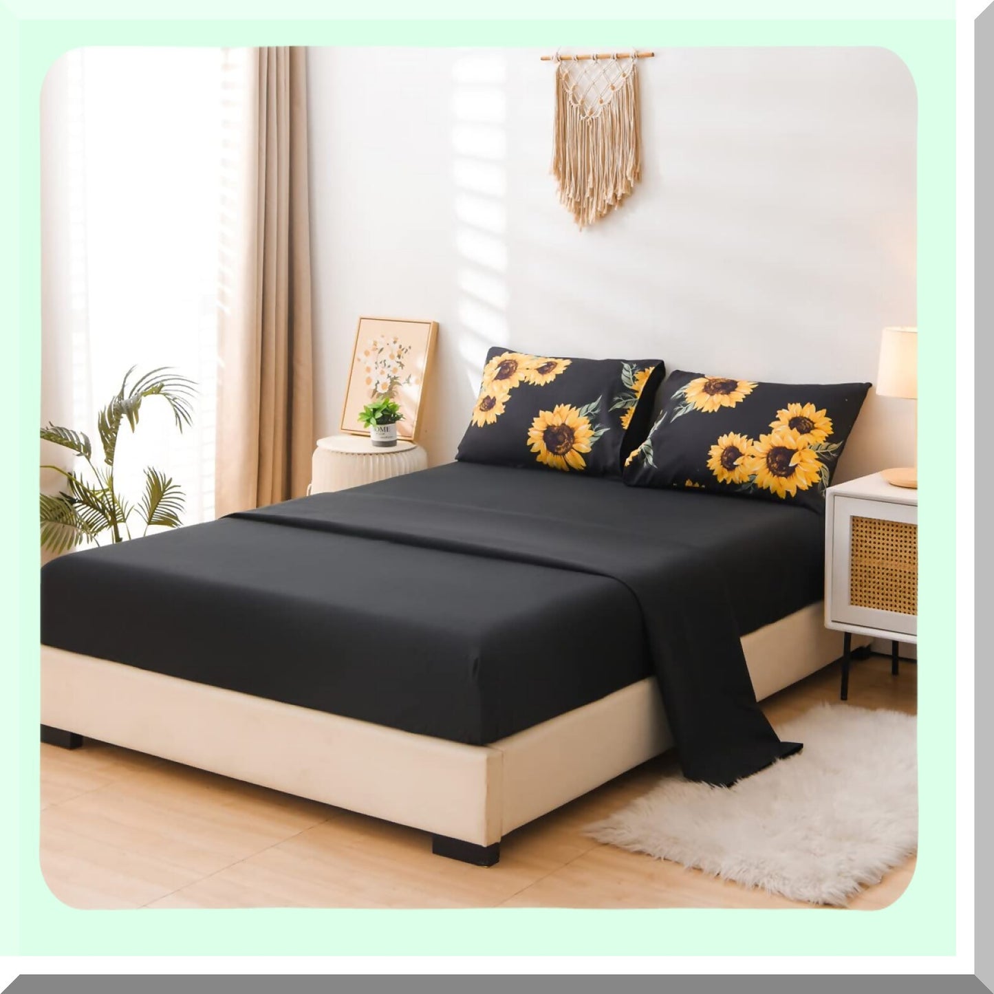 Sunflower Dreams Botanical Bedding Set - Black Sunflowers Comforter Set with Yellow Floral Microfiber Bedding for Adults - Twin Size 5 Piece Bed in A Bag