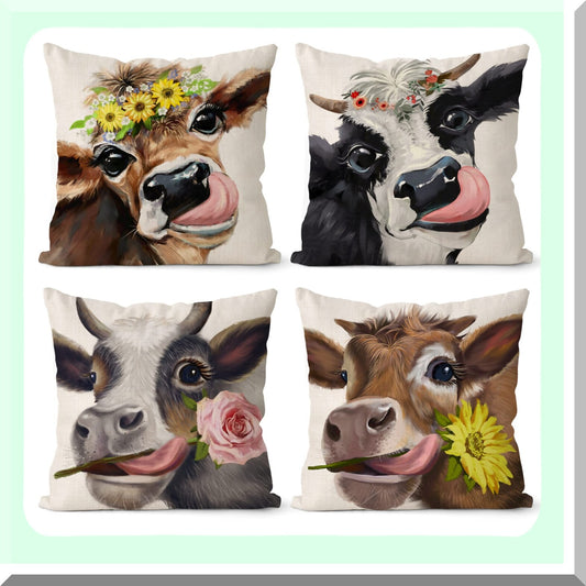 Rustic Farmhouse Linen Pillow Set - 18x18 Decorative Cushion Covers for Couch & Bedroom, Fall Brown Outdoor Throw Pillows - Home Decor Accent