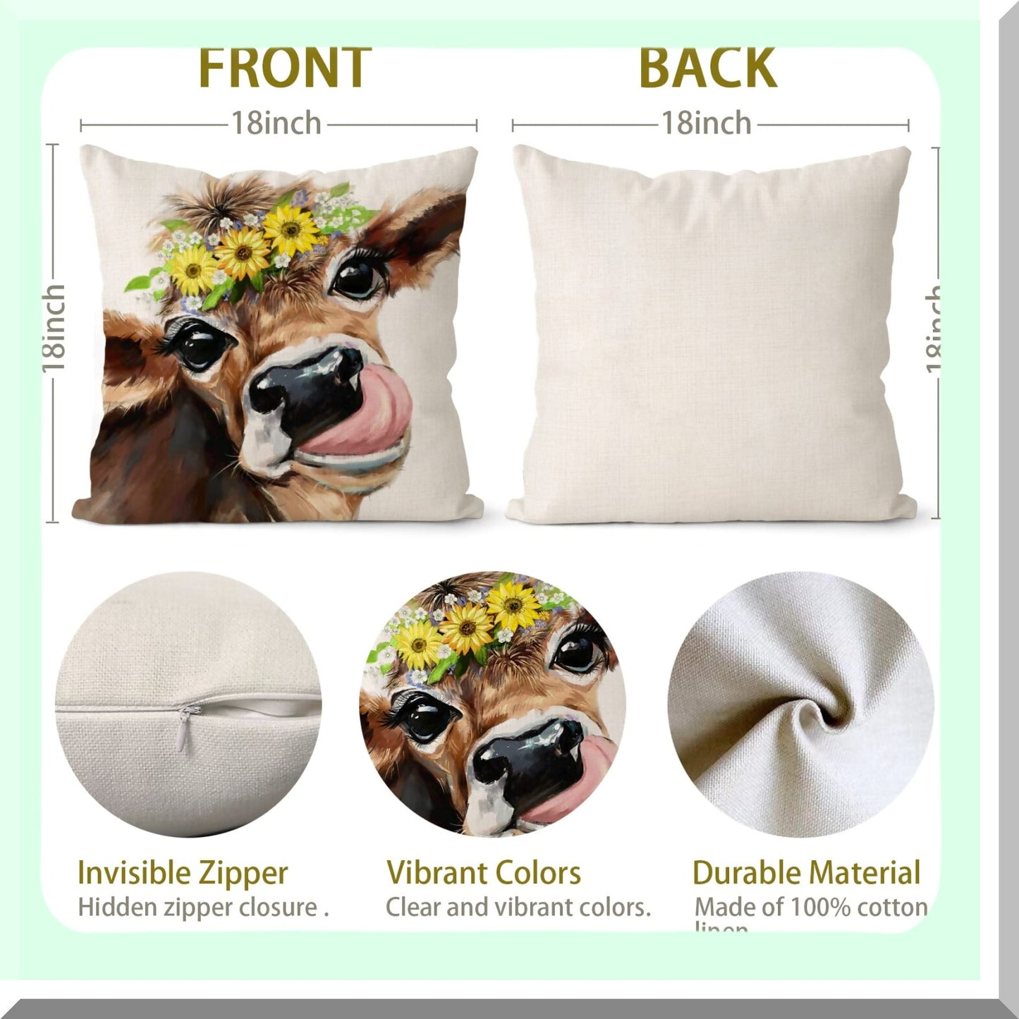 Rustic Farmhouse Linen Pillow Set - 18x18 Decorative Cushion Covers for Couch & Bedroom, Fall Brown Outdoor Throw Pillows - Home Decor Accent