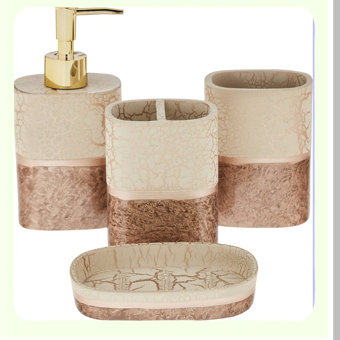 Bathroom Accessories 4-Piece Set Beige Brown Gold