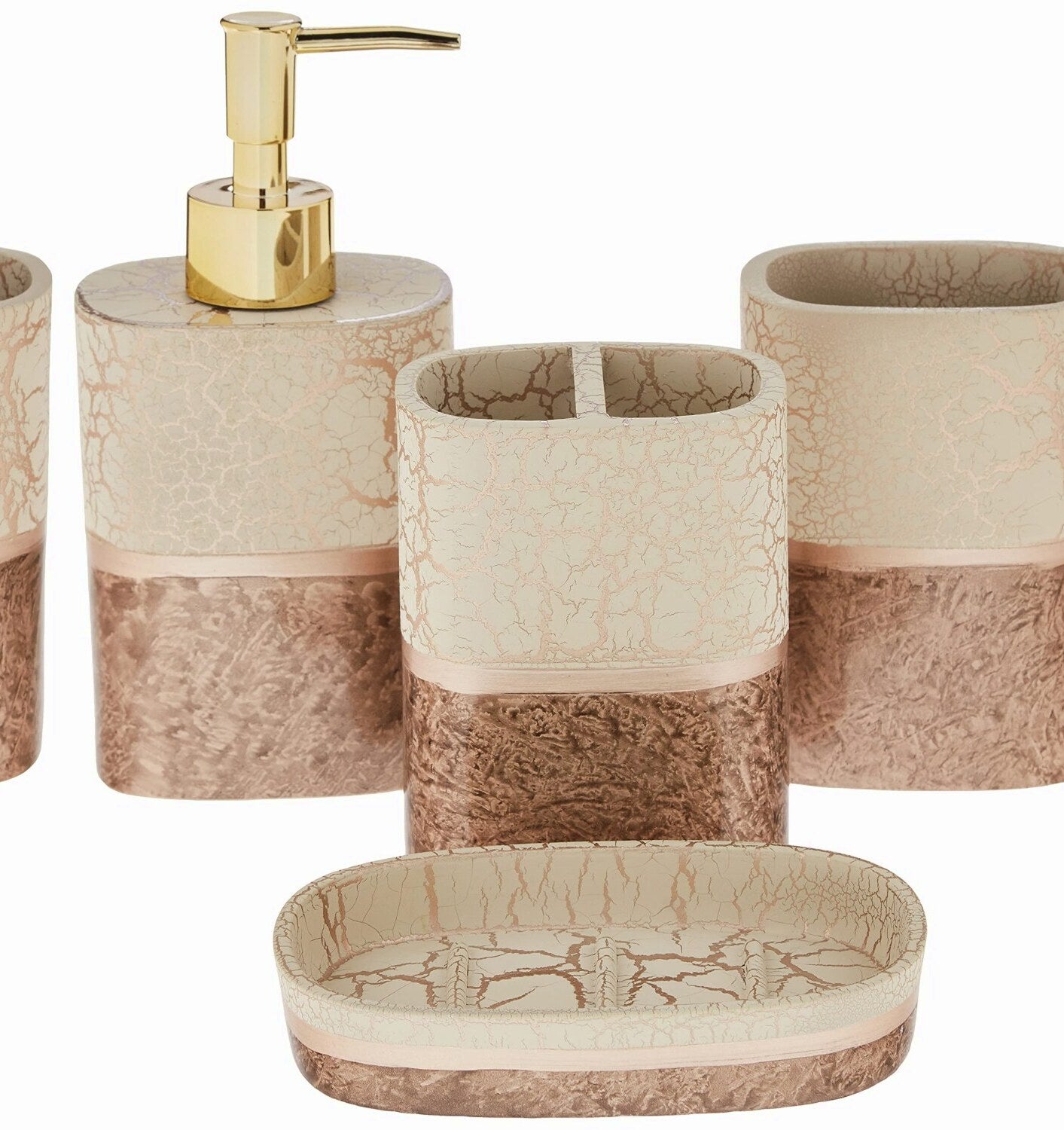 Bathroom Accessories 4-Piece Set Beige Brown Gold