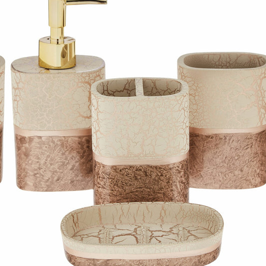 Bathroom Accessories 4-Piece Set Beige Brown Gold