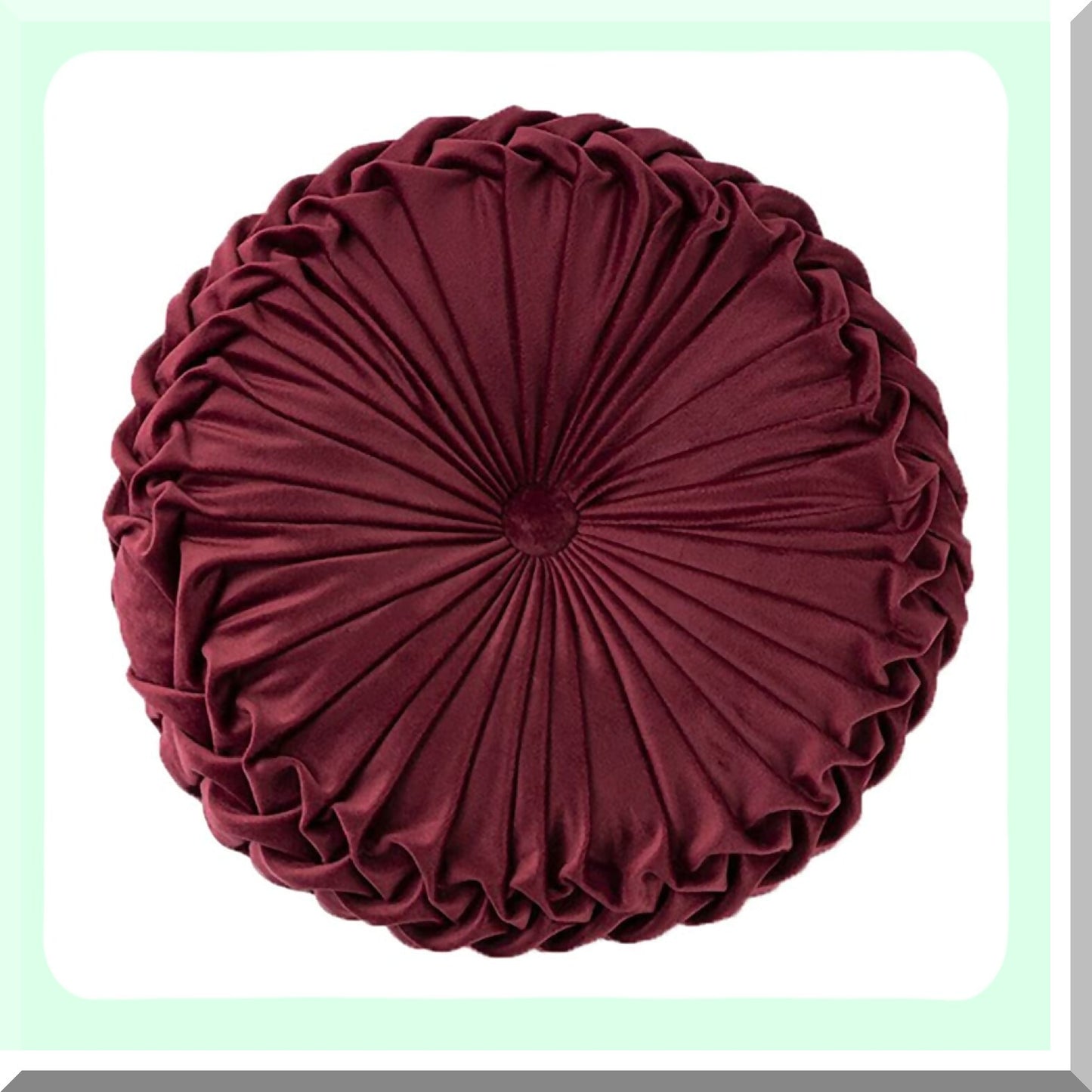 Burgundy Velvet Pleated Circle Floor Pillow - Luxe Round Chair Cushion for Home Decor - Plush Cushion for Couch, Bed, Car - Stylish Home Decoration