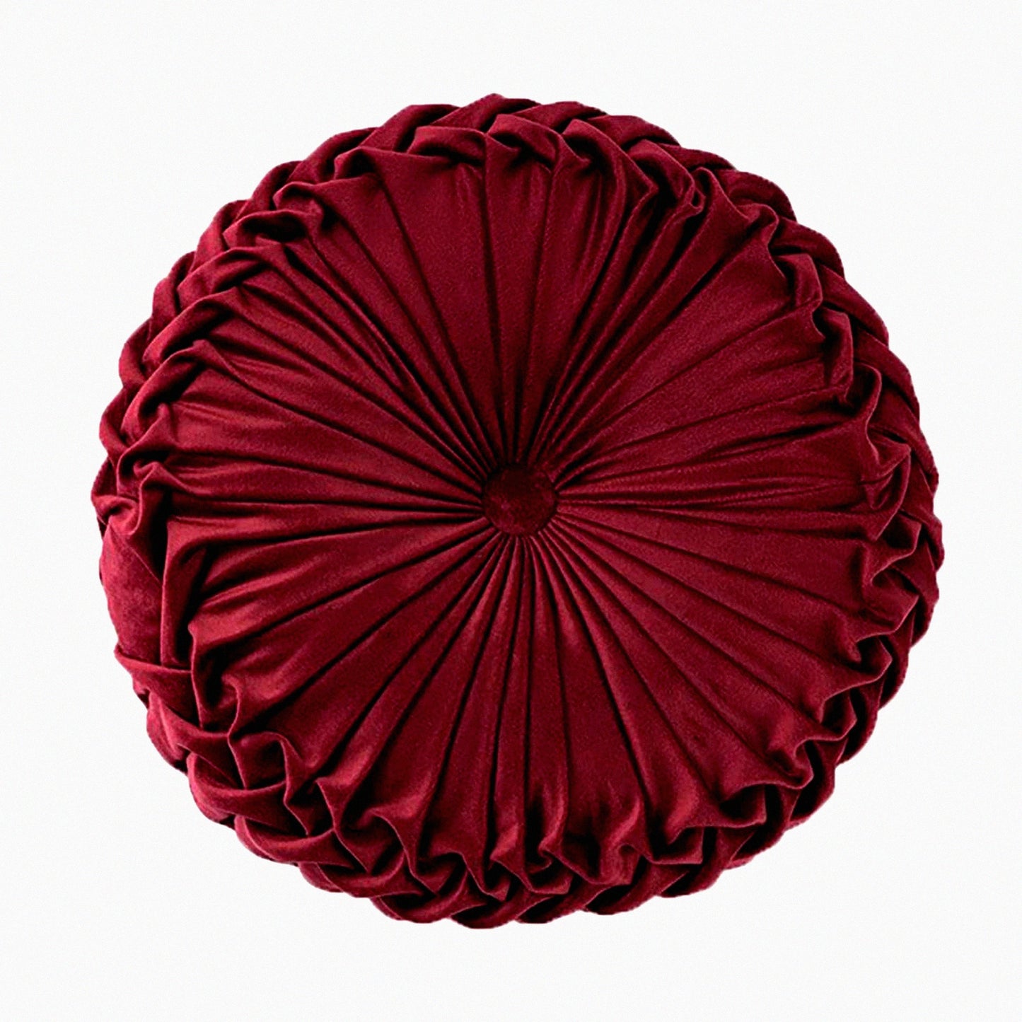 Burgundy Velvet Pleated Circle Floor Pillow - Luxe Round Chair Cushion for Home Decor - Plush Cushion for Couch, Bed, Car - Stylish Home Decoration