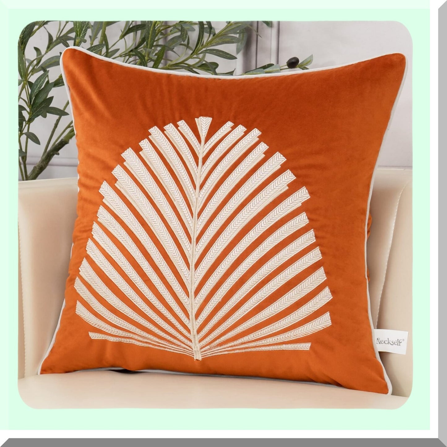 Rustic Autumn Embroidered Velvet Pillowcase - 20x20 Inch Farmhouse Decor Cushion Cover with Tree Leaves Design for Living Room & Bedroom