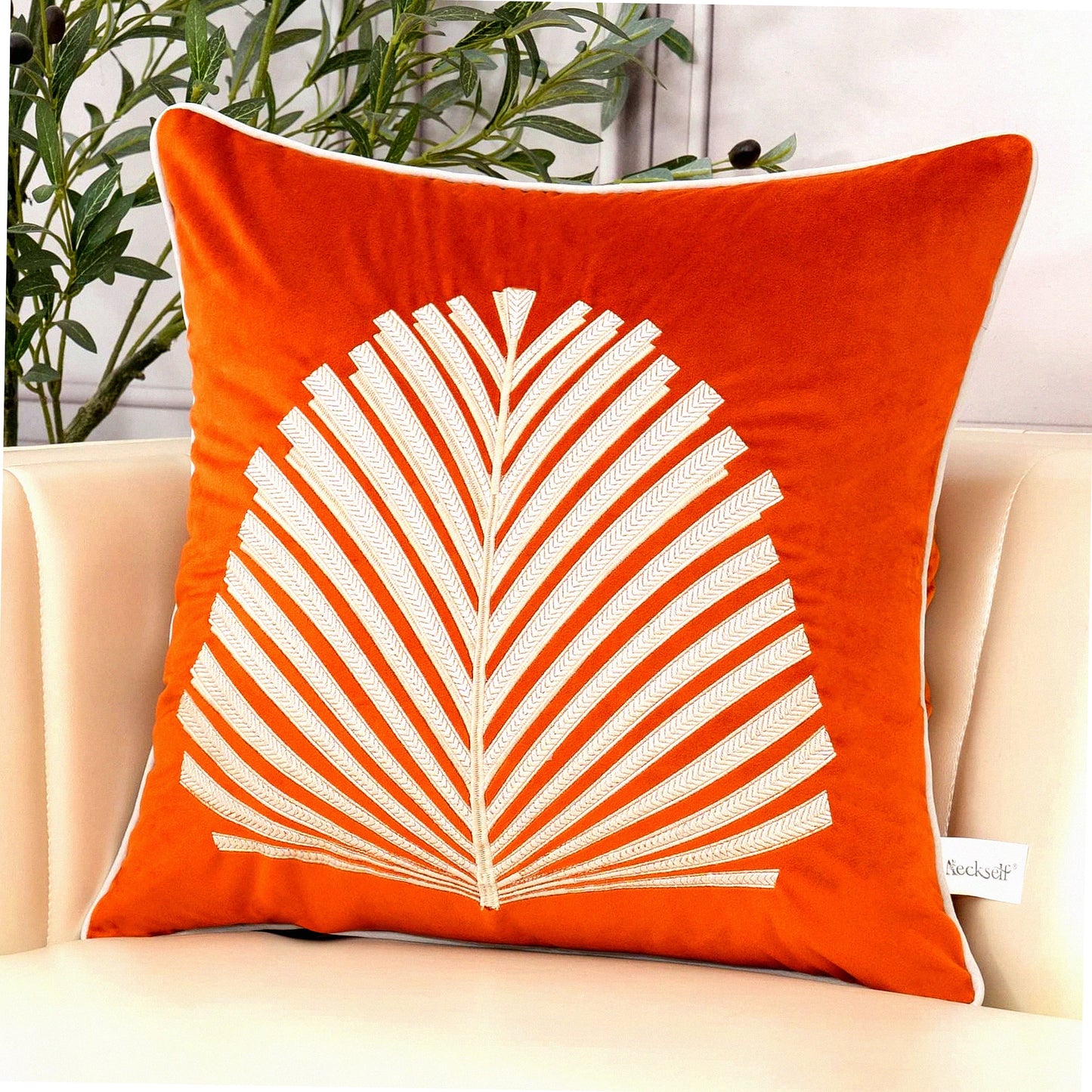 Rustic Autumn Embroidered Velvet Pillowcase - 20x20 Inch Farmhouse Decor Cushion Cover with Tree Leaves Design for Living Room & Bedroom