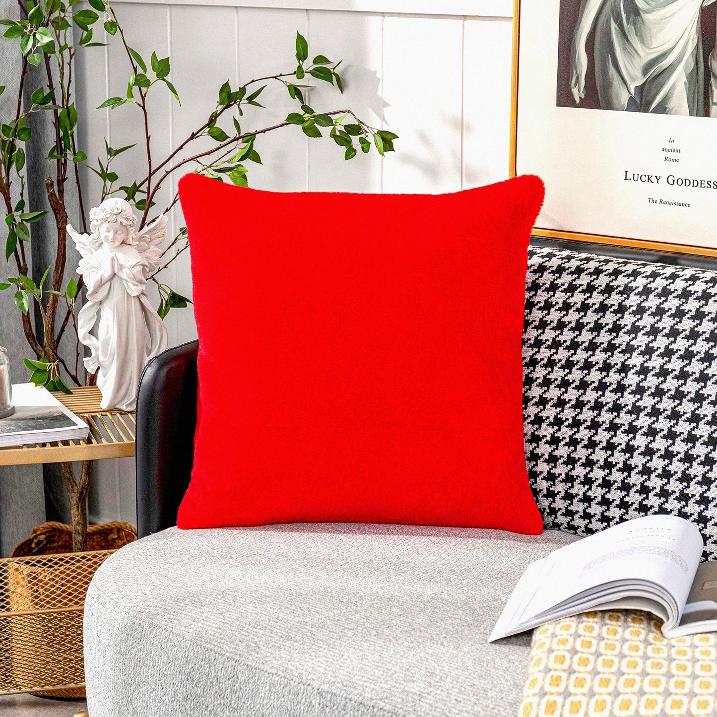 SuperSoft Rabbit Red Throw Pillow - 18x18 Sofa Cushion Cover for Wedding Decor - Cozy Couch Pillowcase - 45cm Decorative Accent