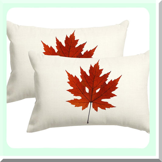 Autumn Maple Lumbar Pillow Set - 12x20 Inch Decorative Cushion Covers for Thanksgiving Decorations, Outdoor Porch Couch Harvest Home Decor