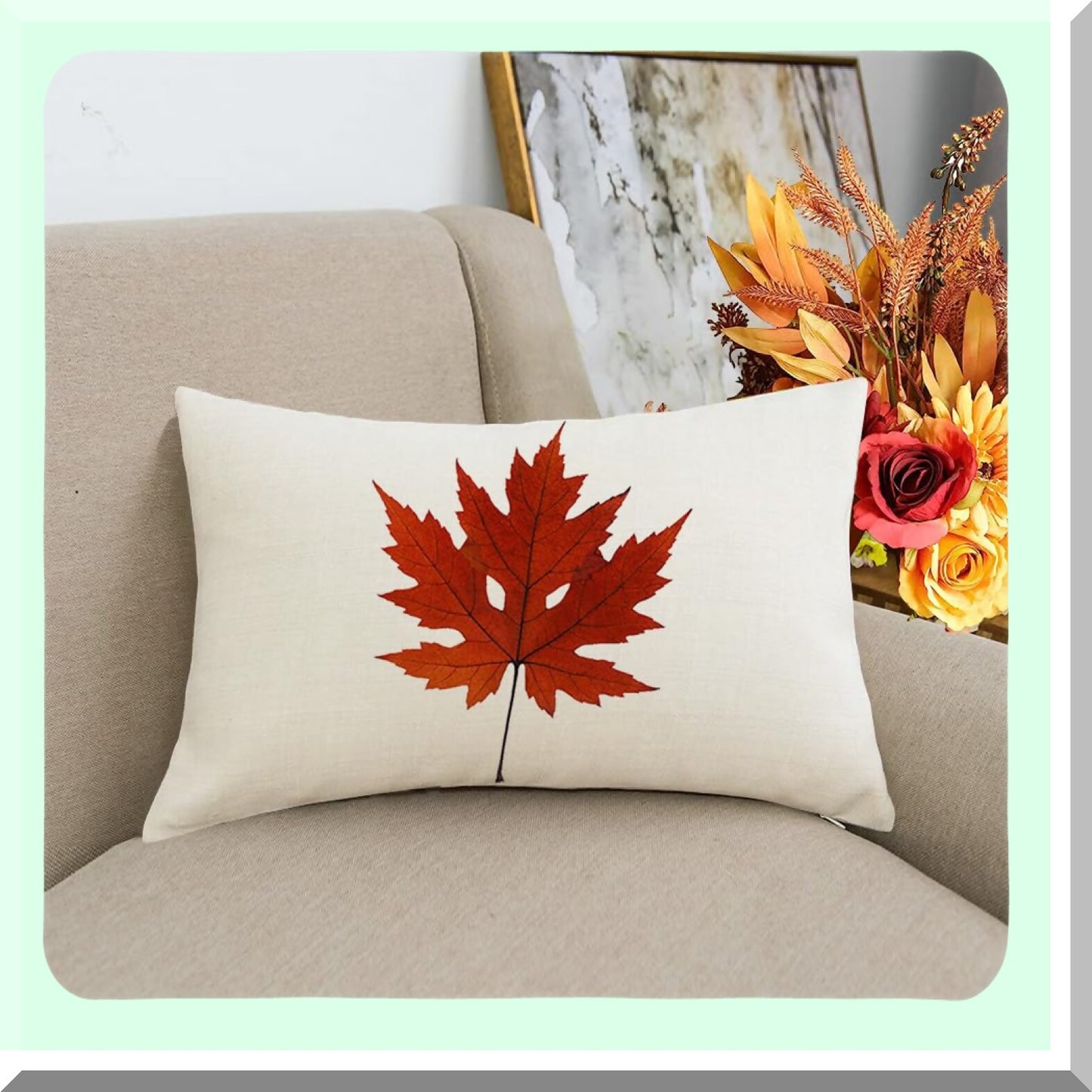 Autumn Maple Lumbar Pillow Set - 12x20 Inch Decorative Cushion Covers for Thanksgiving Decorations, Outdoor Porch Couch Harvest Home Decor