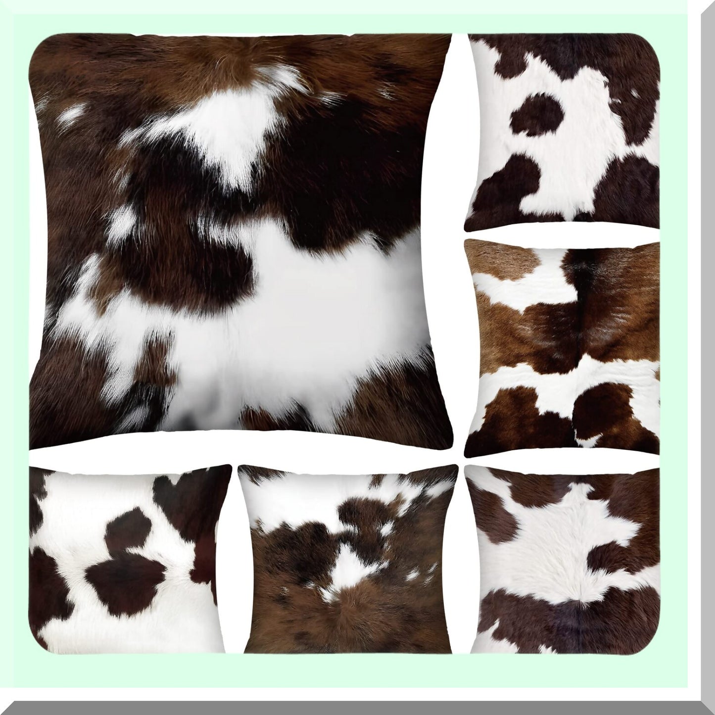 Cowhide Western Decor Pillow Covers - Set of 6 Hidden Zippered Cushion Covers for Couch Sofa Home Living Room - 18 x 18 Inch Cow Throw Pillow Covers