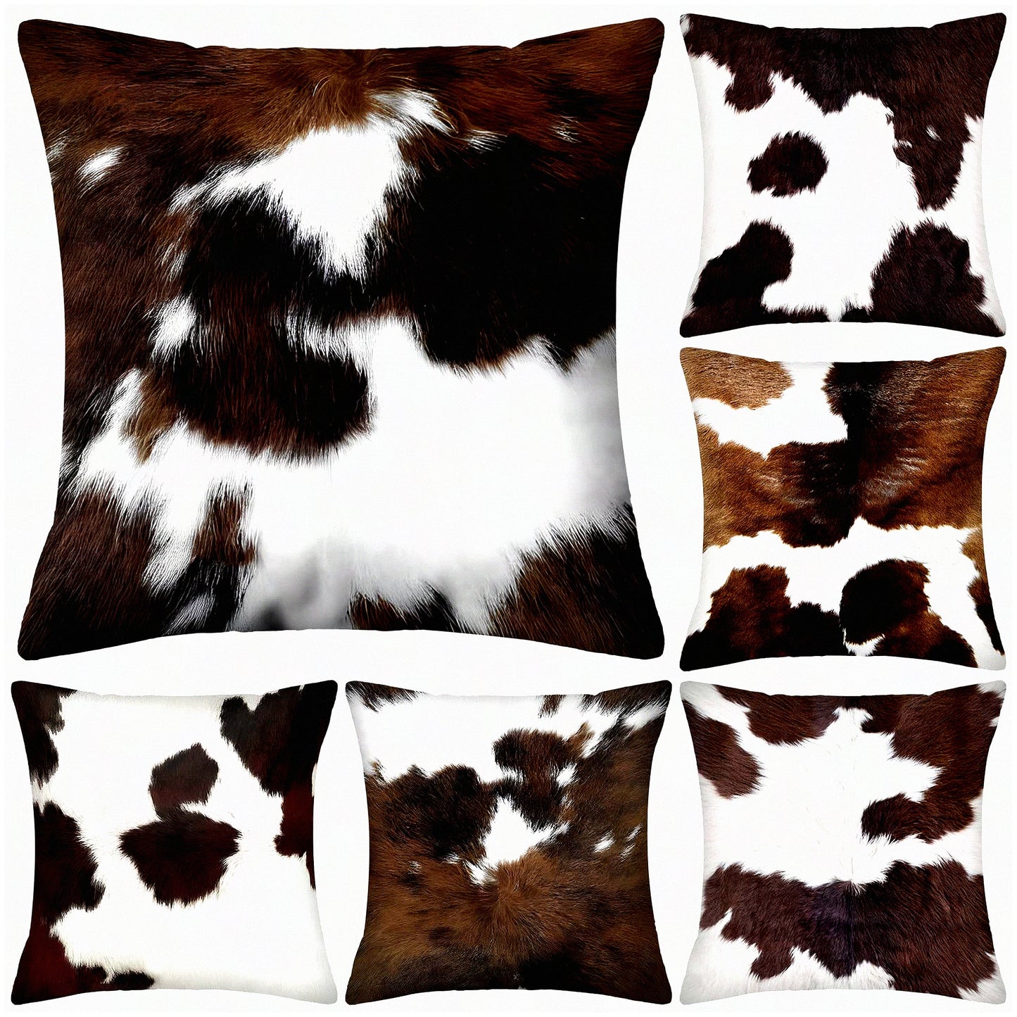 Cowhide Western Decor Pillow Covers - Set of 6 Hidden Zippered Cushion Covers for Couch Sofa Home Living Room - 18 x 18 Inch Cow Throw Pillow Covers
