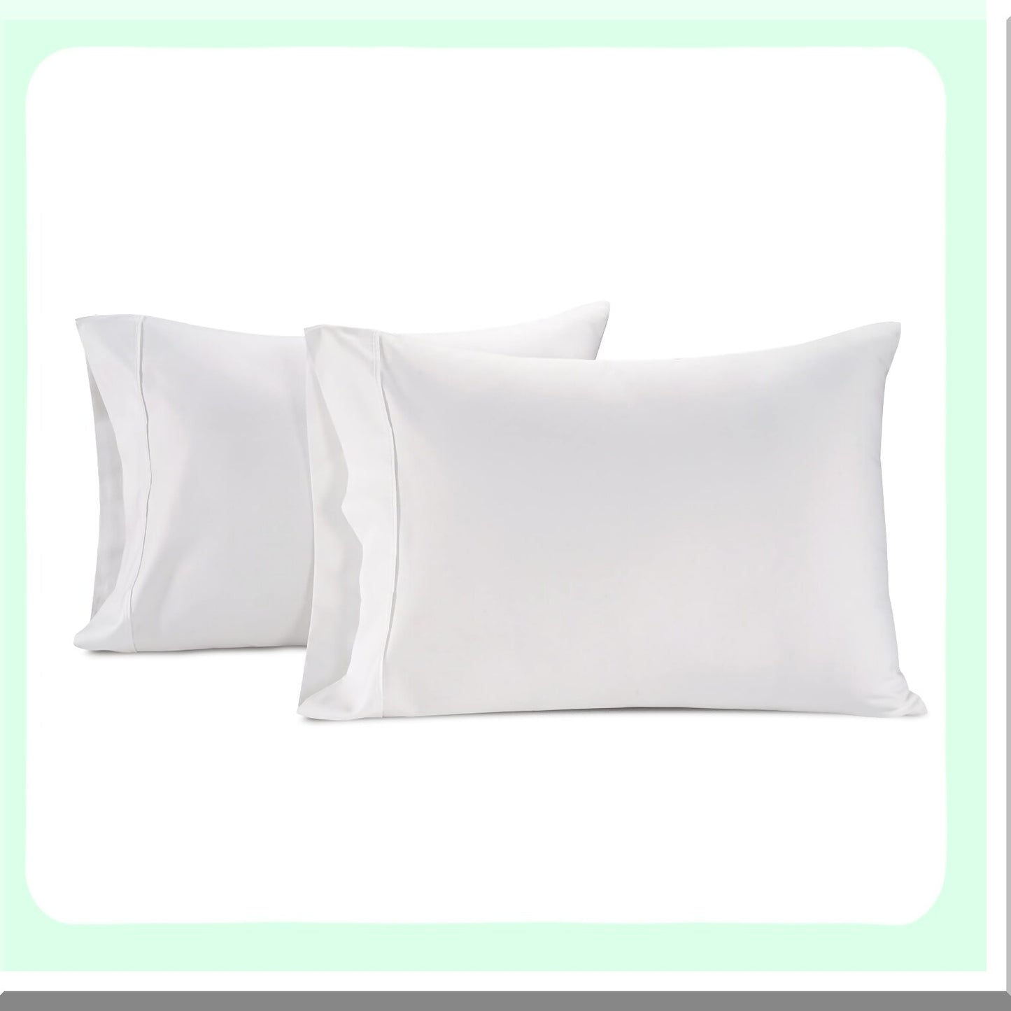 Luxury Sateen Cotton Pillowcase Set - 450 Thread Count Standard Queen Size - Soft Breathable White Pillow Covers - 100% Cotton - Set of 2