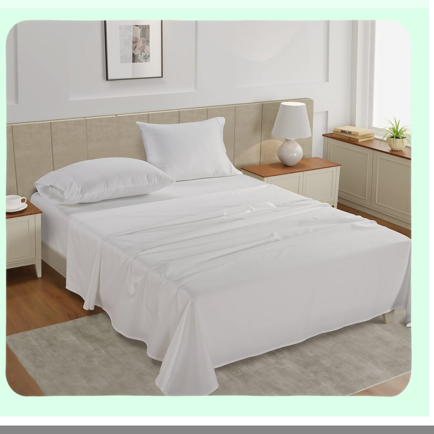 Luxury Sateen Cotton Pillowcase Set - 450 Thread Count Standard Queen Size - Soft Breathable White Pillow Covers - 100% Cotton - Set of 2