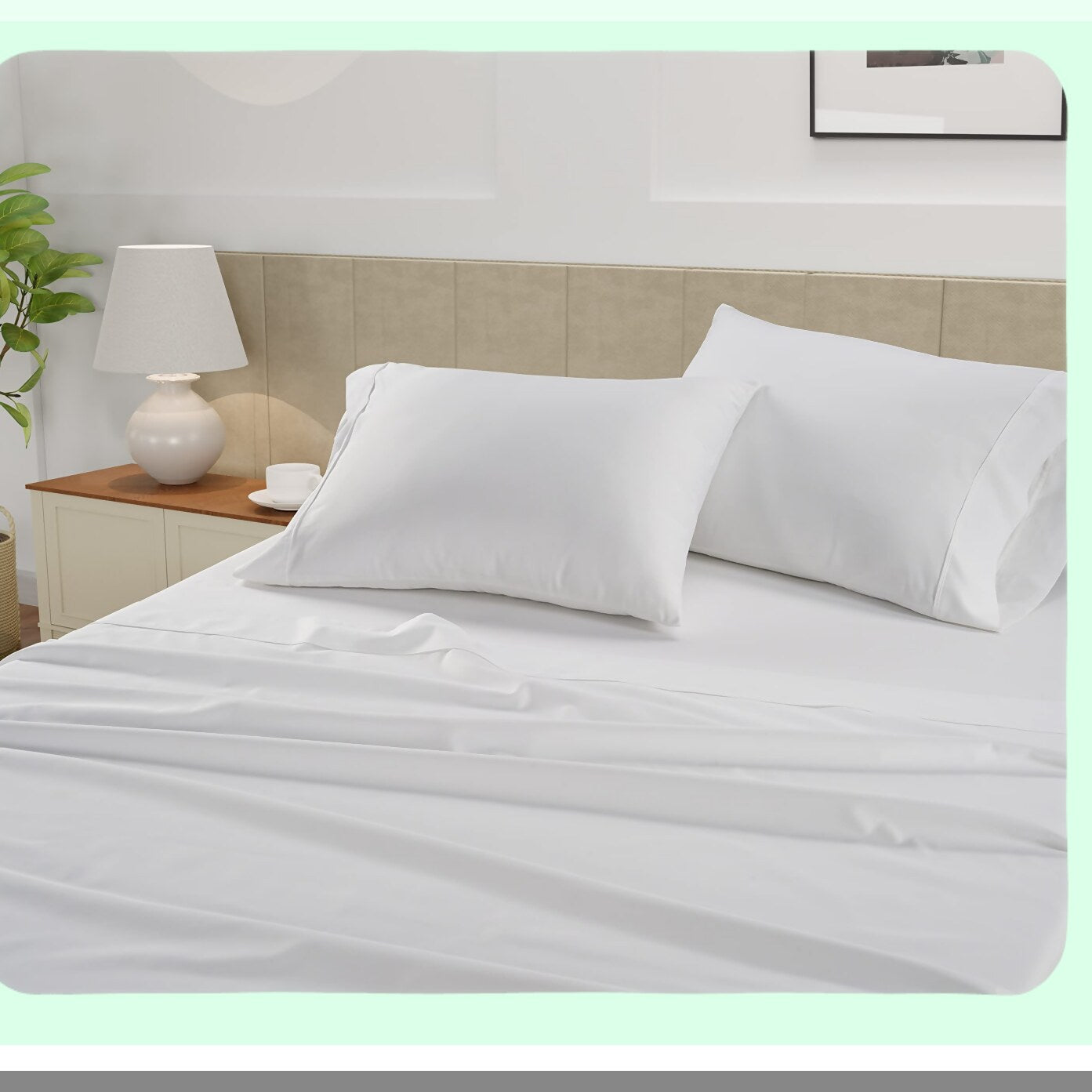 Luxury Sateen Cotton Pillowcase Set - 450 Thread Count Standard Queen Size - Soft Breathable White Pillow Covers - 100% Cotton - Set of 2