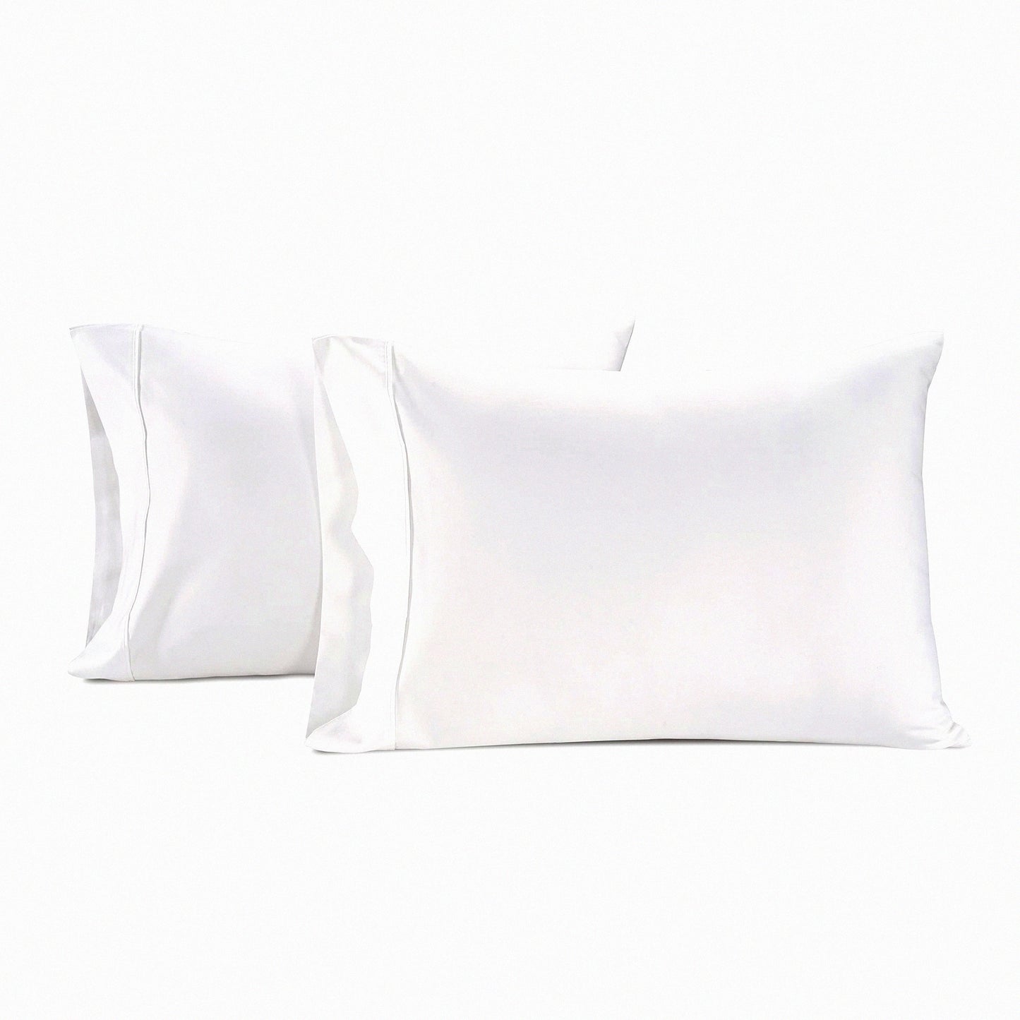 Luxury Sateen Cotton Pillowcase Set - 450 Thread Count Standard Queen Size - Soft Breathable White Pillow Covers - 100% Cotton - Set of 2