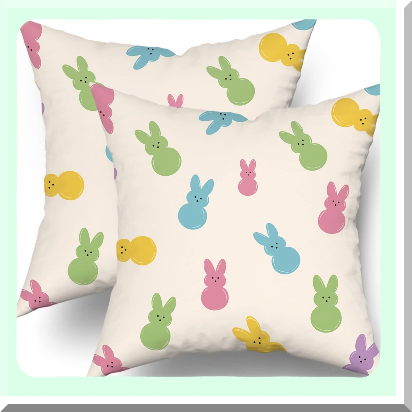 Colorful Bunny Rabbit Farmhouse Pillow Covers - Set of 2 18X18 Inch Decorative Square Throw Pillows for Sofa Couch & Living Room Decor