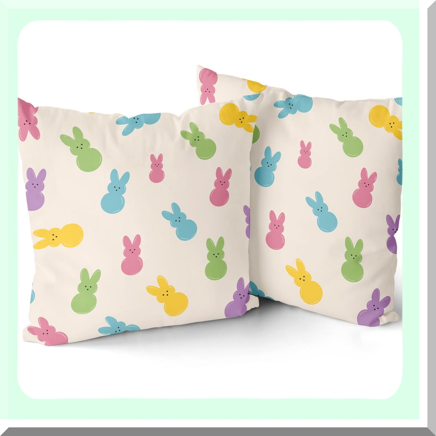 Colorful Bunny Rabbit Farmhouse Pillow Covers - Set of 2 18X18 Inch Decorative Square Throw Pillows for Sofa Couch & Living Room Decor