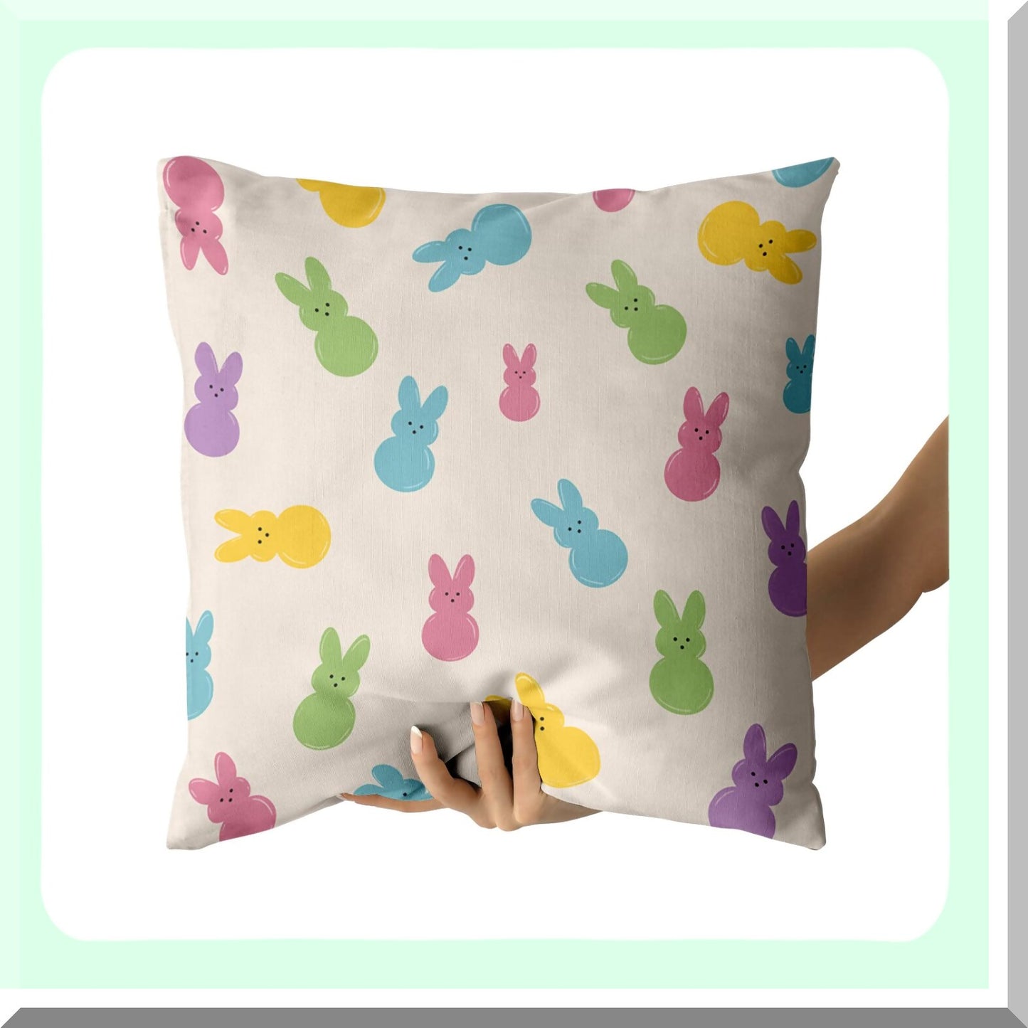 Colorful Bunny Rabbit Farmhouse Pillow Covers - Set of 2 18X18 Inch Decorative Square Throw Pillows for Sofa Couch & Living Room Decor