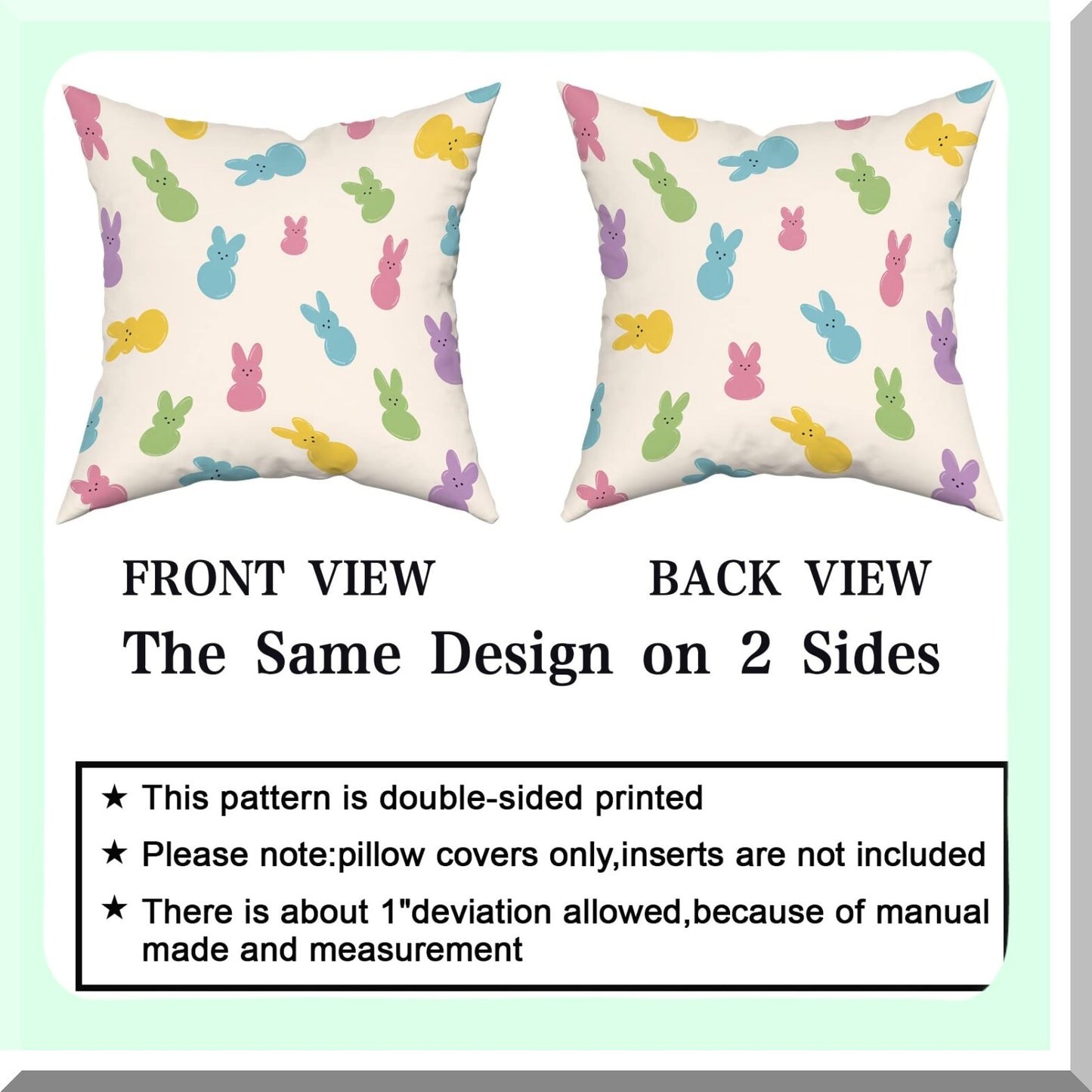 Colorful Bunny Rabbit Farmhouse Pillow Covers - Set of 2 18X18 Inch Decorative Square Throw Pillows for Sofa Couch & Living Room Decor