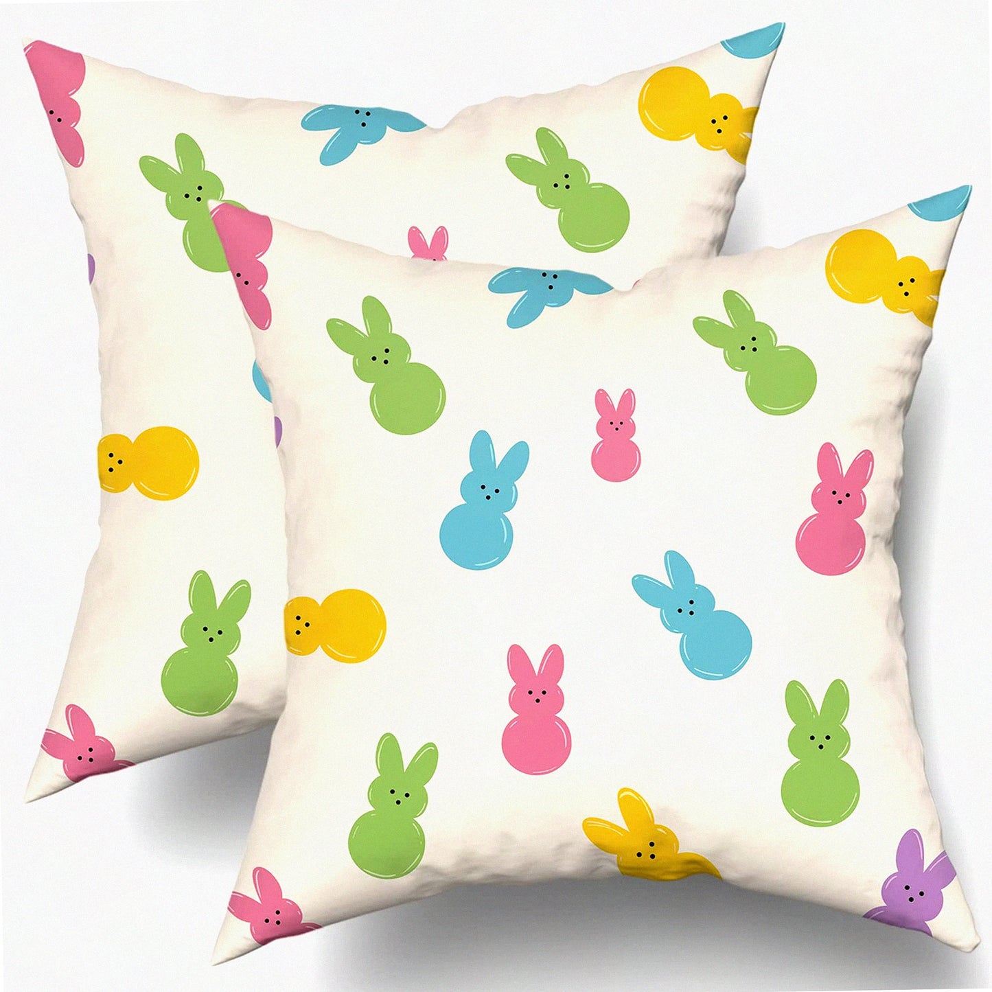 Colorful Bunny Rabbit Farmhouse Pillow Covers - Set of 2 18X18 Inch Decorative Square Throw Pillows for Sofa Couch & Living Room Decor